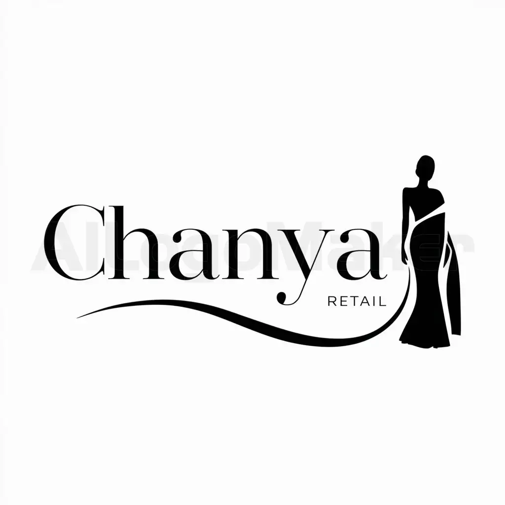 a logo design,with the text 'chanya', main symbol:saree wearing silhouette and the fabric of the pallu is flowing to the right,Minimalistic,be used in Retail industry,clear background