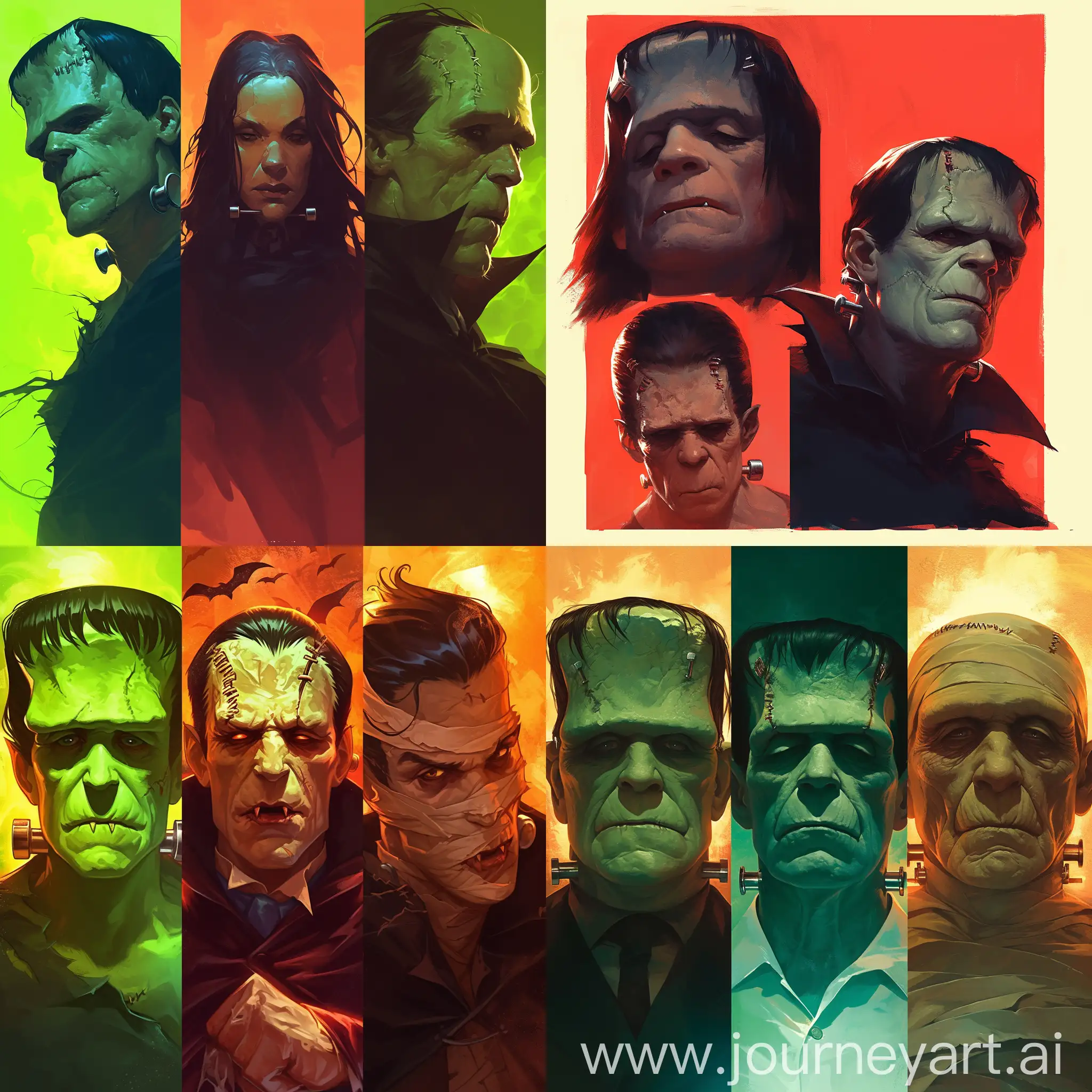 Classic-Monster-Portraits-Frankenstein-Dracula-and-Mummy-Illustrations