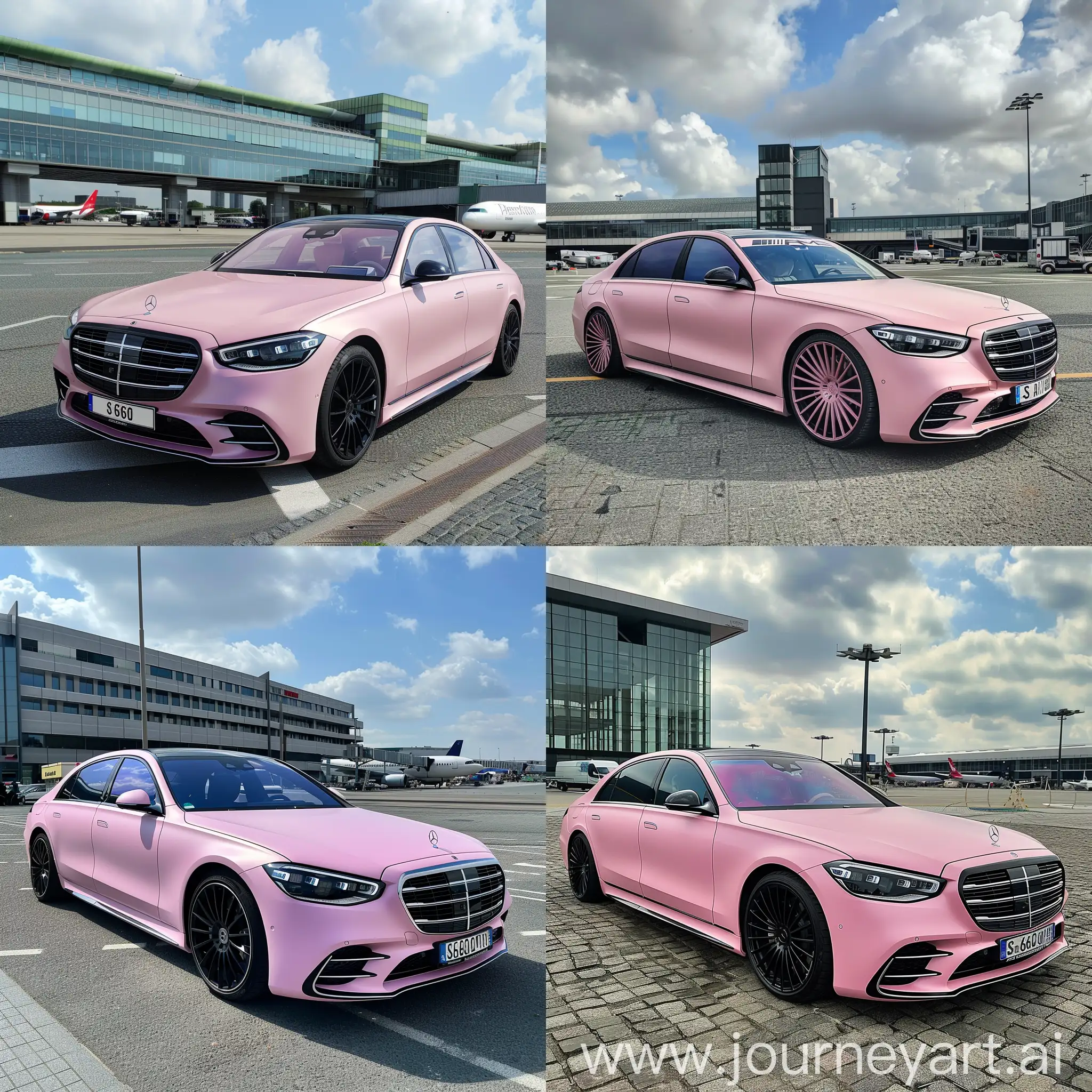 Realistic summer vibes Mercedes s600 2023 class in mat pink realistic special parked in Bruxelles front of Airport