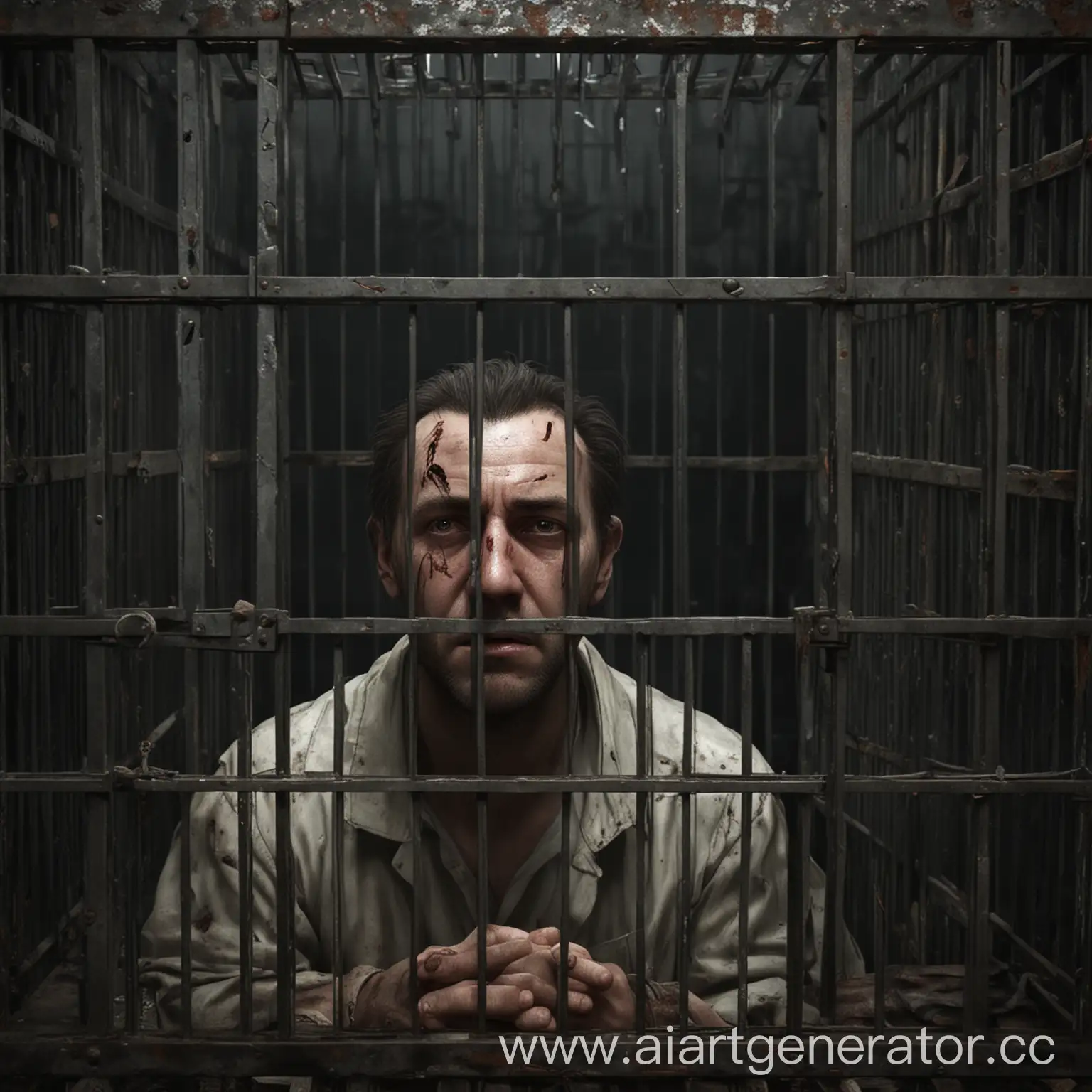 Gaming-Scene-Man-Trapped-in-Cage-with-Sinister-Observer