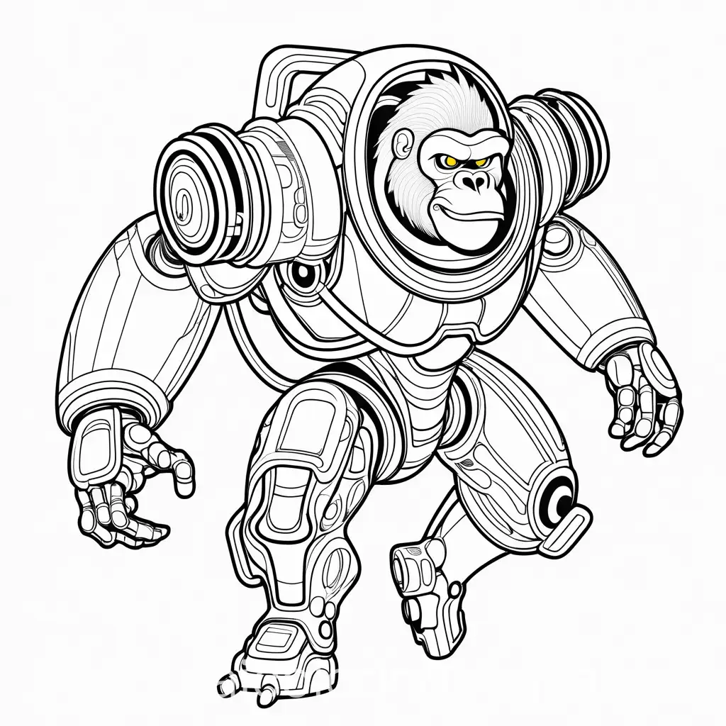 Coloring-Page-Robot-Gorilla-with-Gears-and-Circuitry-in-Black-and-White