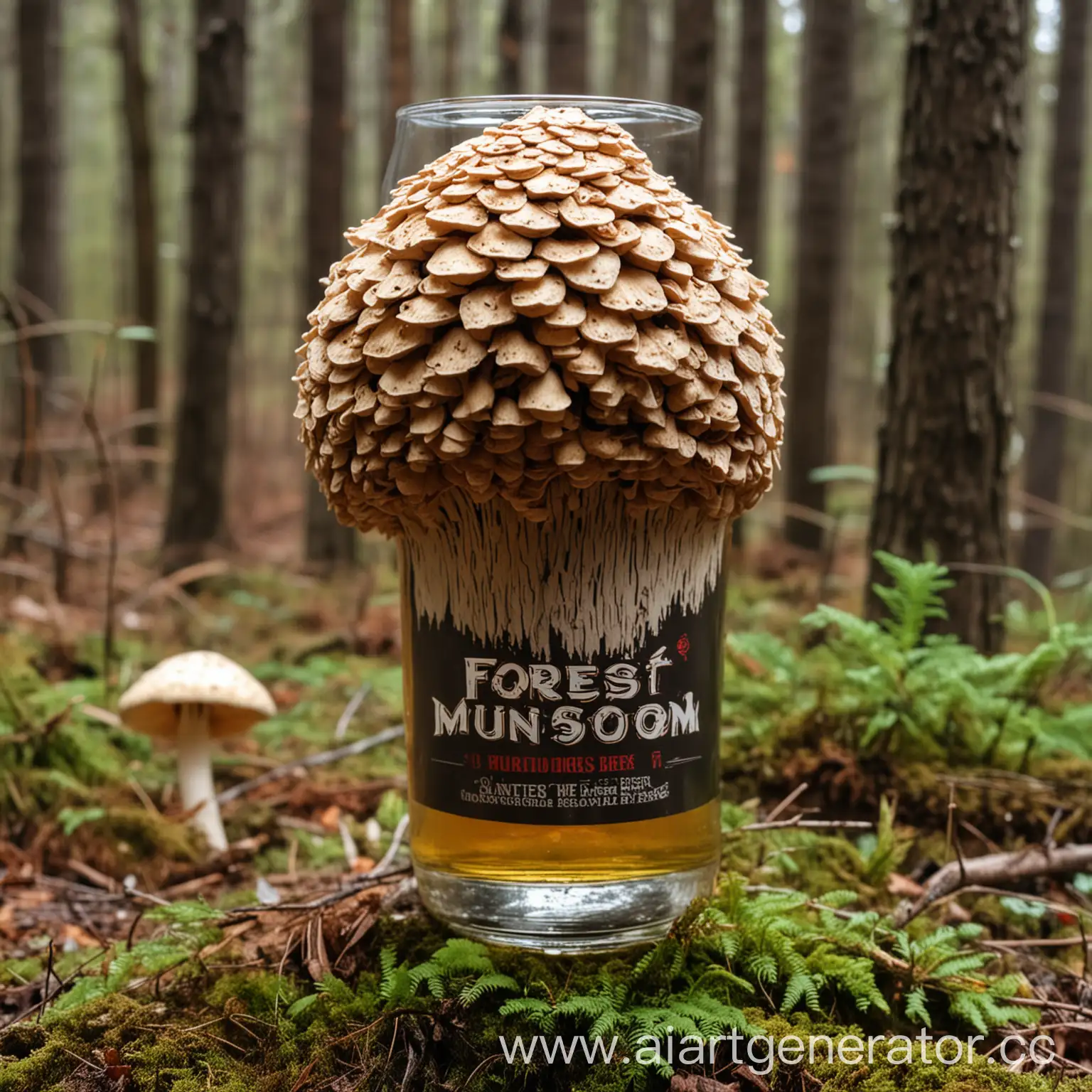 Forest-Scene-with-Cone-Mushroom-and-Beer