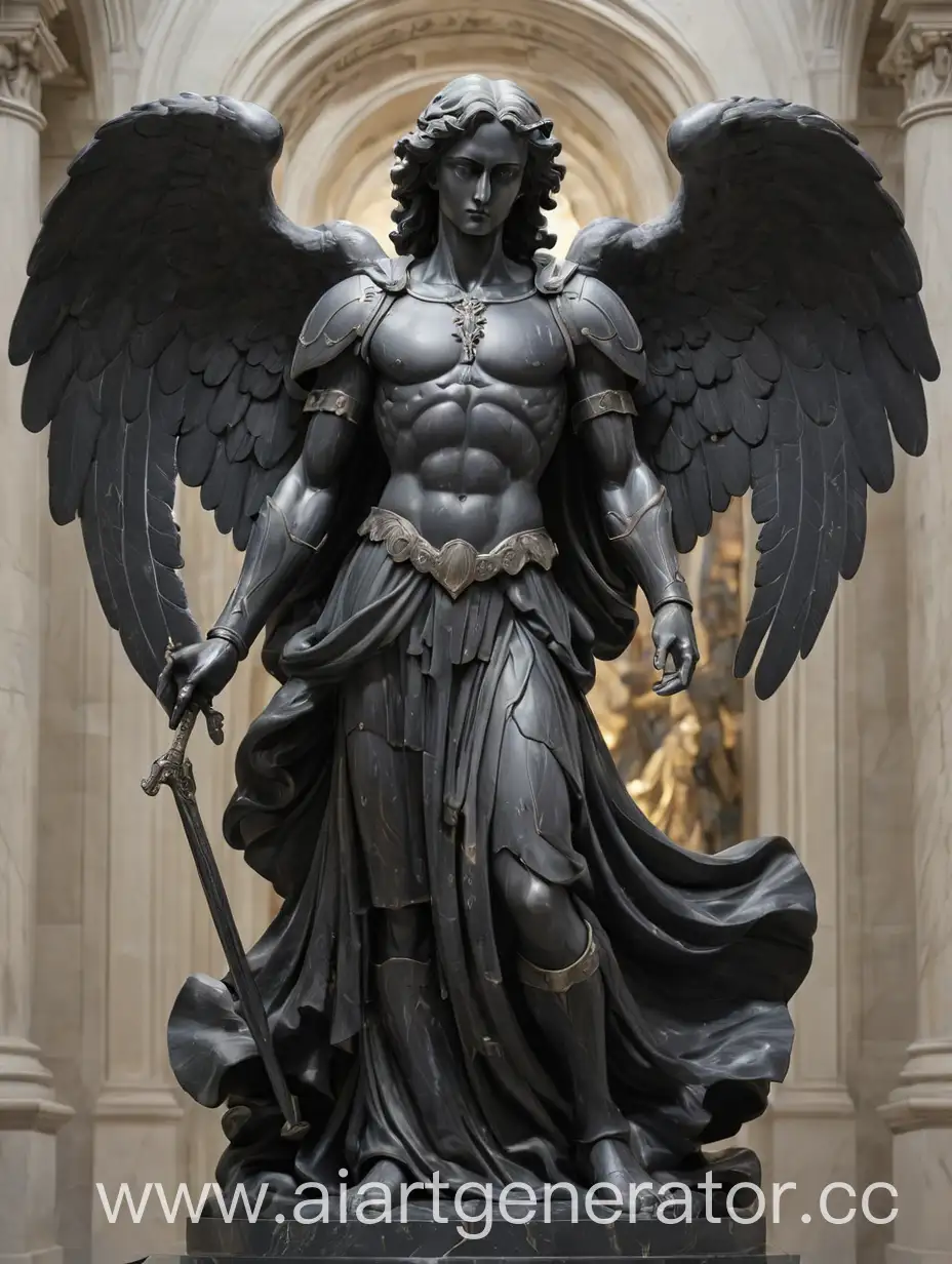 A full - length archangel made of black marble