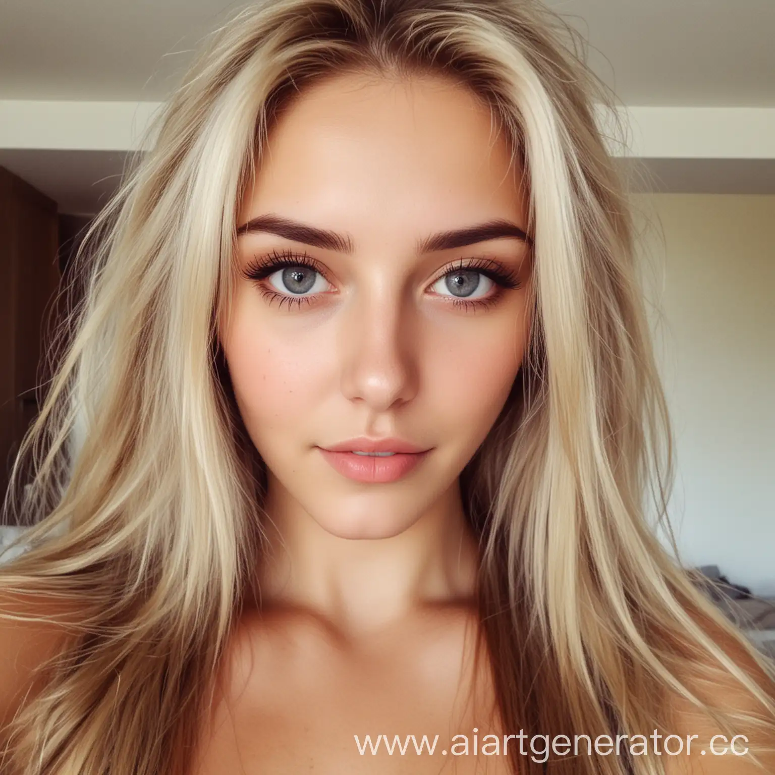 Beautiful-Blonde-Girl-with-Gray-Eyes-Taking-Selfie-at-Home