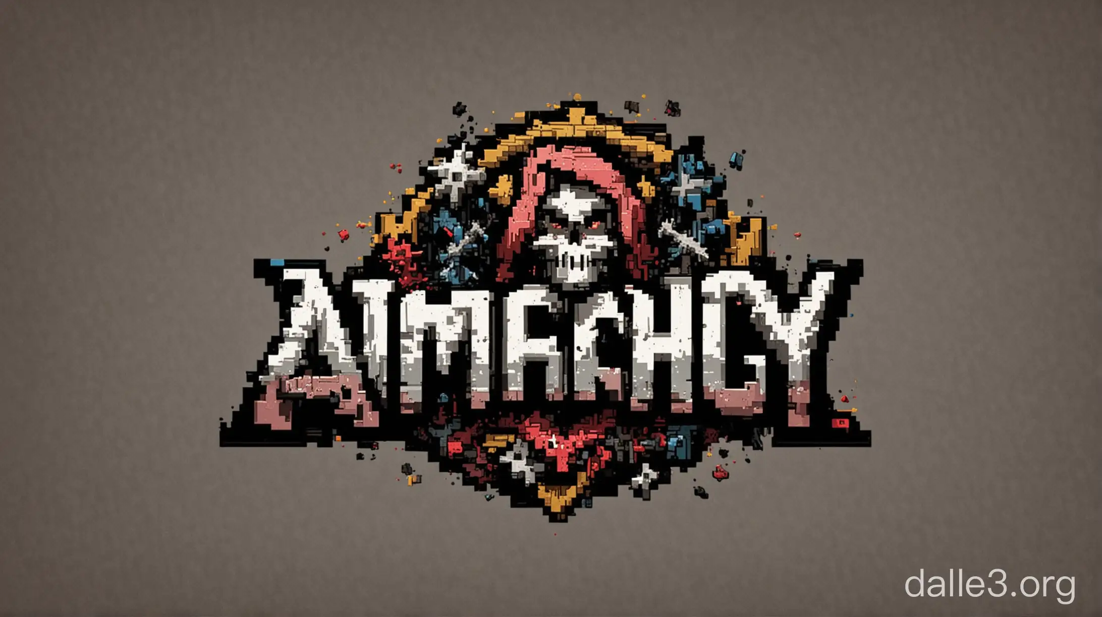 Create a pixel art logo for 'Anarchy' in 16x12 pixels. Include elements that represent chaos, rebellion, or freedom. Use bold and contrasting colors to make the logo stand out. Be creative and experiment with different pixel arrangements to convey the essence of the clan name.