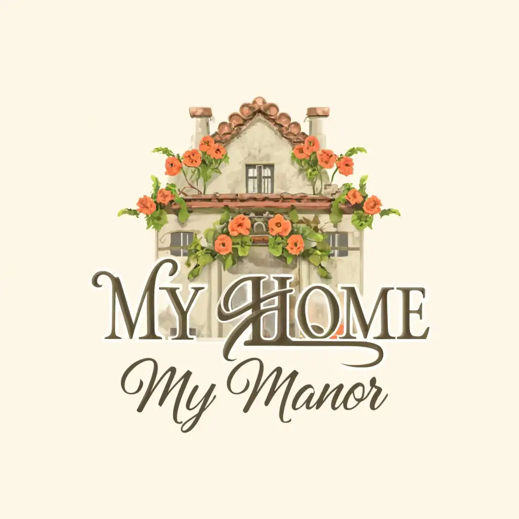 a logo design,with the text "My Home My Manor", main symbol:Italian Stone house with flowers,Moderate,clear background