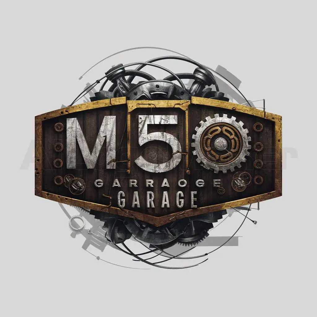 a logo design,with the text "M50 Garage", main symbol:Logotype in the style of games bioshock,complex,be used in Technology industry,clear background