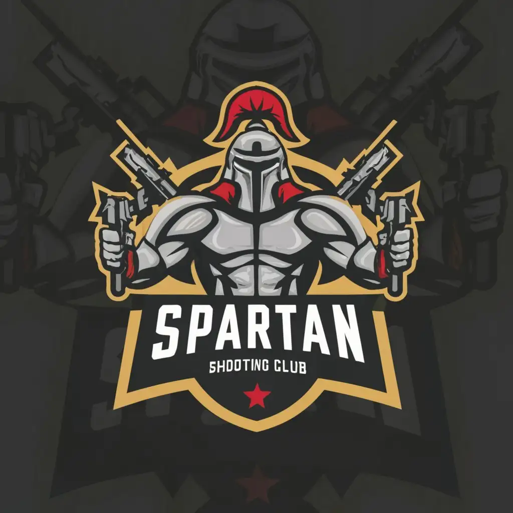 a logo design,with the text "SPARTAN SHOOTING CLUB", main symbol:spartan that holding a pistols,Minimalistic,be used in Sports Fitness industry,clear background