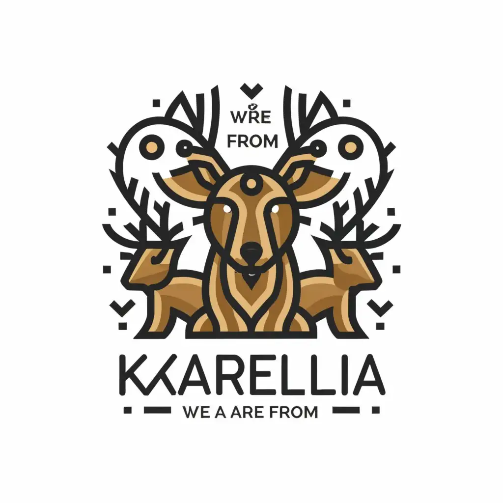 a logo design,with the text "We are from Karelia", main symbol:The main symbols of the logo are cute bear, hare, and moose.,complex,be used in Entertainment industry,clear background