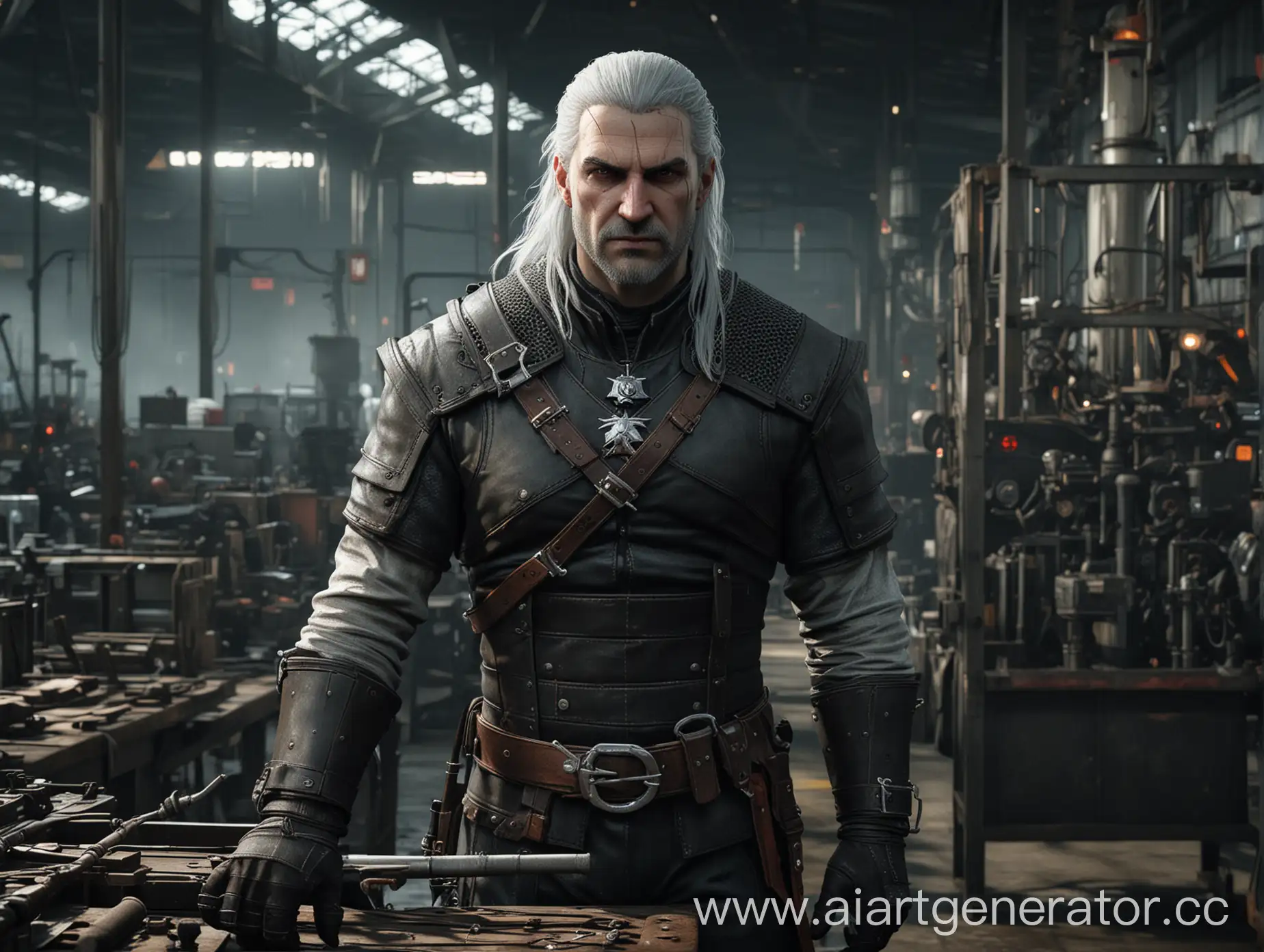 Witcher-Character-Operating-Machinery-in-the-Factory