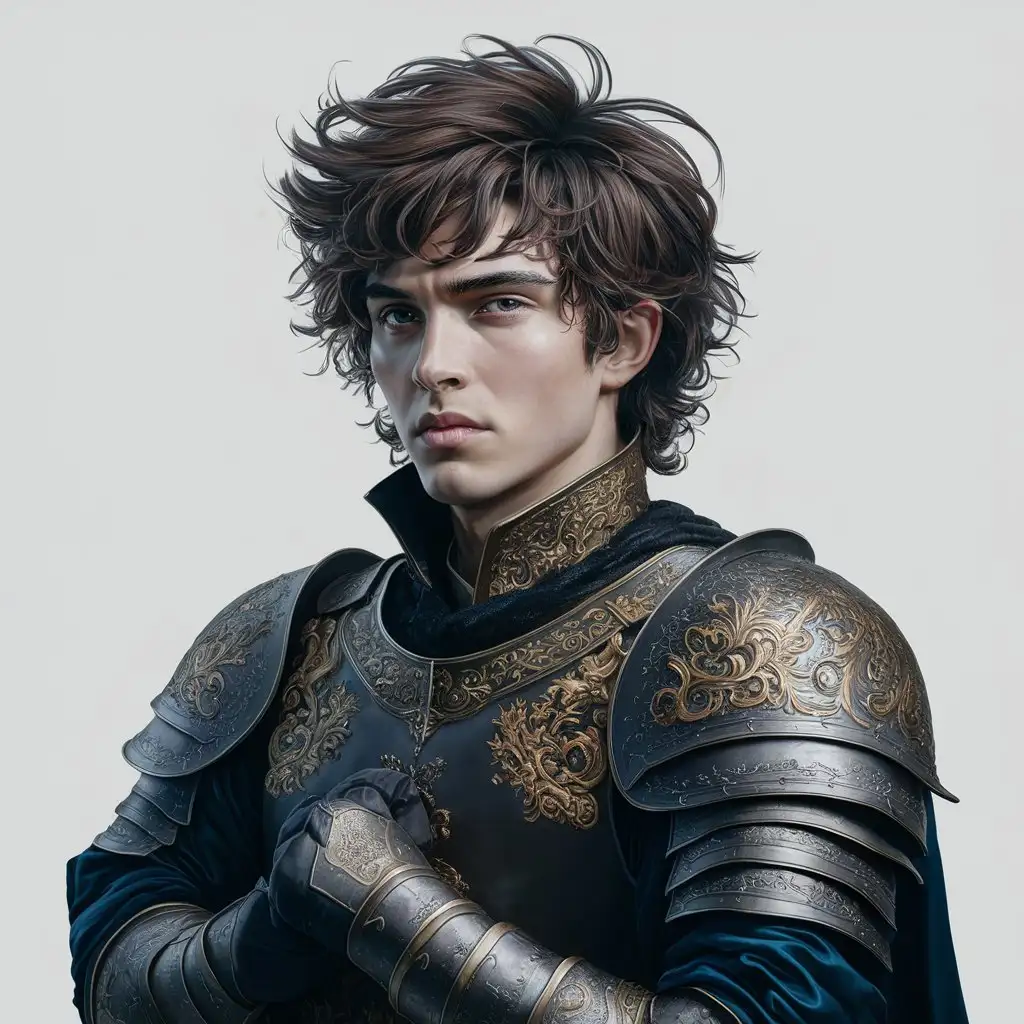 Noble Knight Portrait Confident Young Man in Ornate Medieval Armor