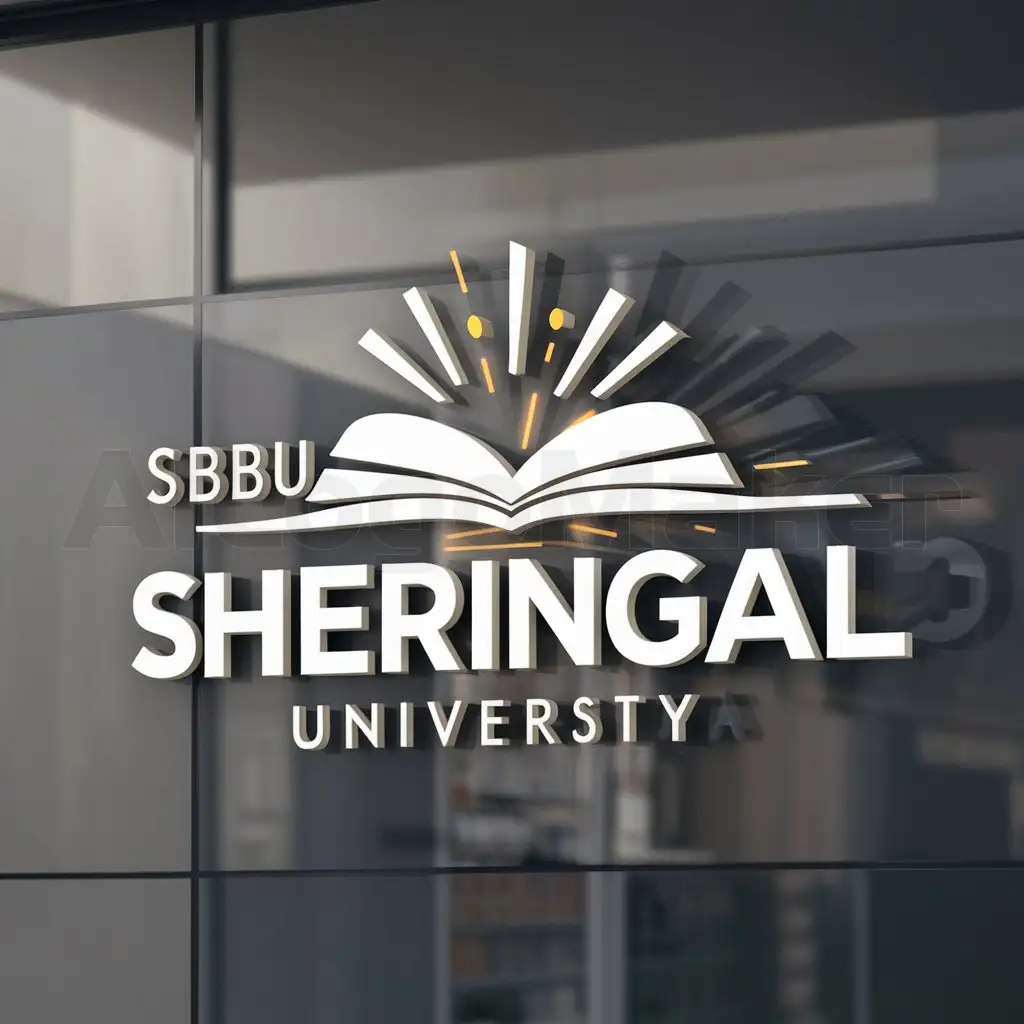 a logo design,with the text "SBBU SHERINGAL", main symbol:LOOK NEEDED FOR MUSLIMS UNIVERSITY PROFESSIONAL AND EYE-CATCHING, SYMBOLS OPEN BOOK, LIGHT COMING OUT FROM BOOK,Moderate,be used in 0 industry,clear background