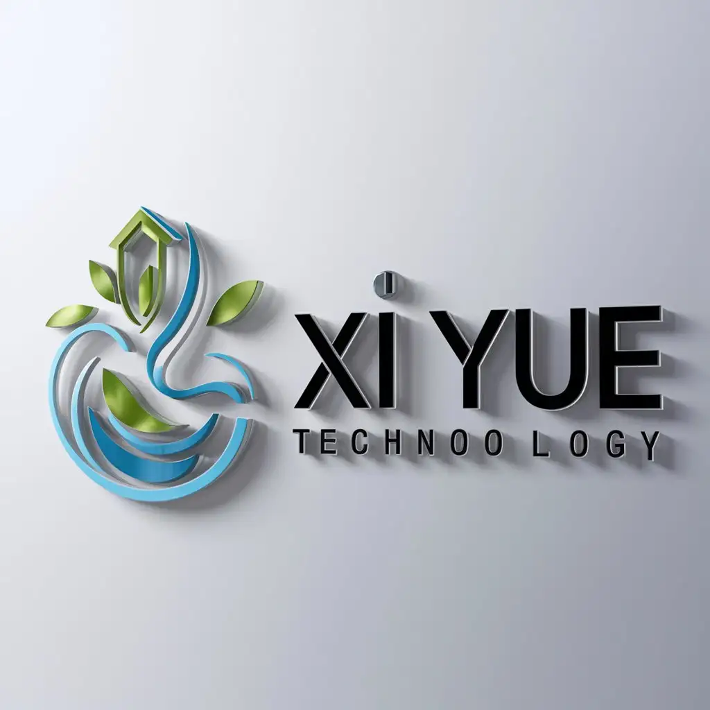 a logo design,with the text "xi yue", main symbol:stream water tea leaves house,complex,be used in Technology industry,clear background