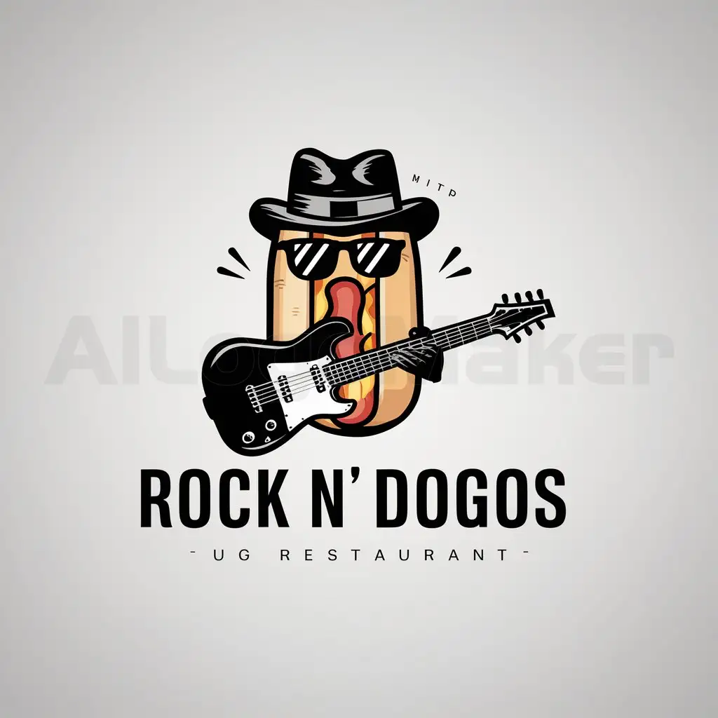 LOGO-Design-For-Rock-N-Dogos-Vibrant-Illustration-of-a-GuitarPlaying-Hot-Dog