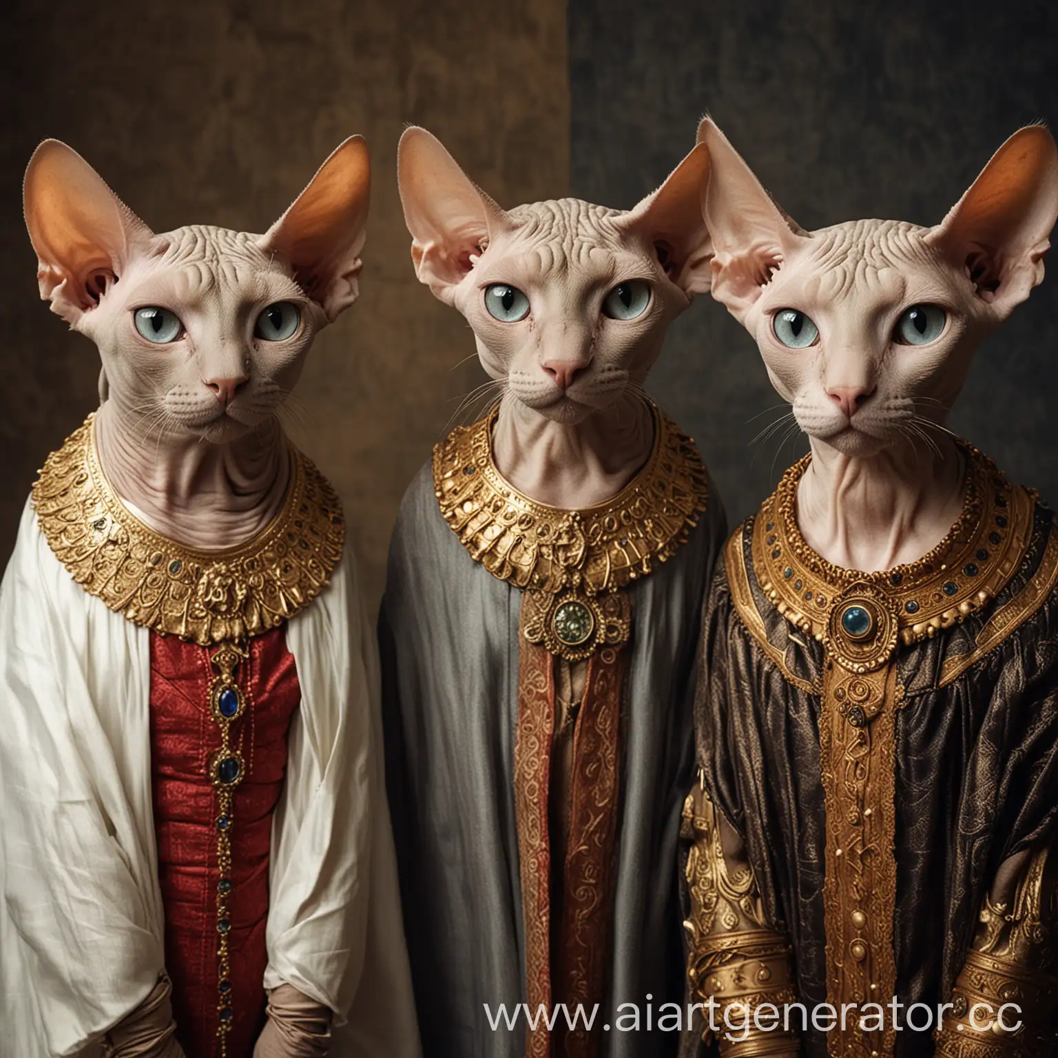 Historical-Costumes-Three-Sphinx-Cats-in-Period-Dress