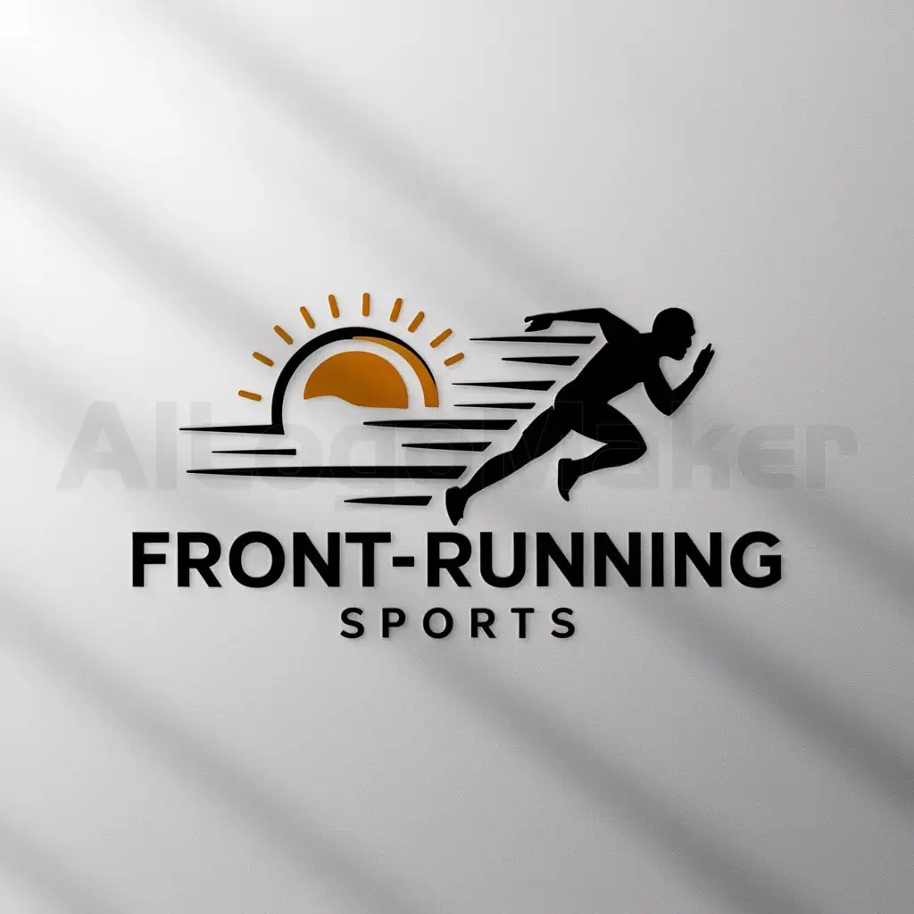 a logo design,with the text "front-running sports", main symbol:Meaning is to outdo the sun before the dawn, emphasizing the spirit of leading, agility, and challenge. The logo design uses some graphics with a strong sense of speed and a picture of the sun shining on a very fast person.,Minimalistic,be used in Sports Fitness industry,clear background