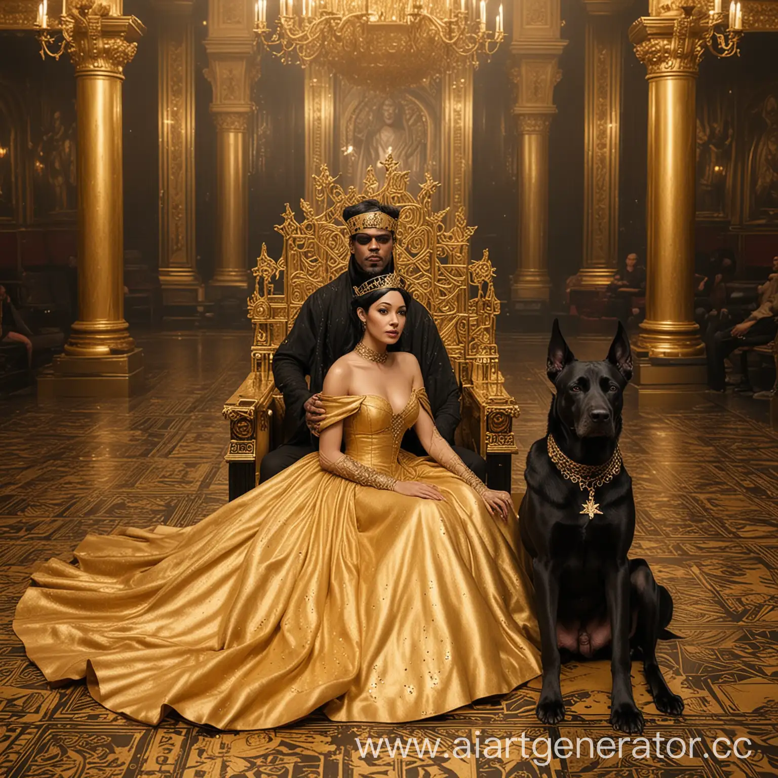 King-and-Queen-on-Golden-Throne-in-Cyberpunk-Castle-with-Gold-and-Dobermans