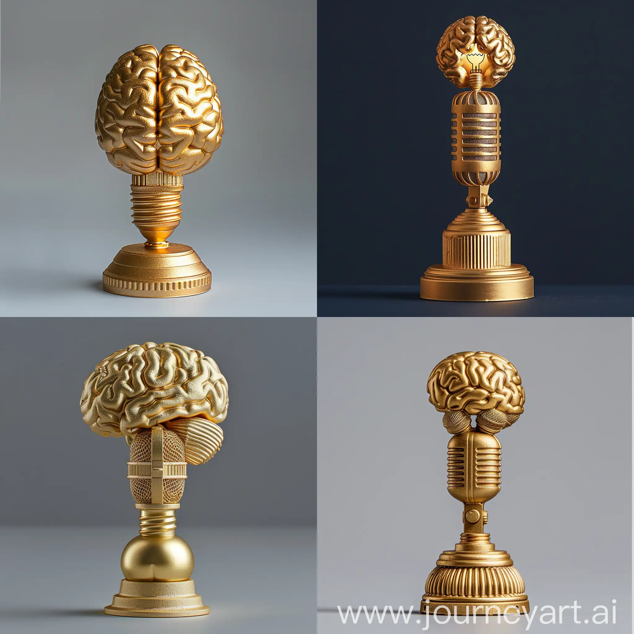 Golden-Science-Slam-Prize-Statue-with-Microphone-Brain-and-Light-Bulb