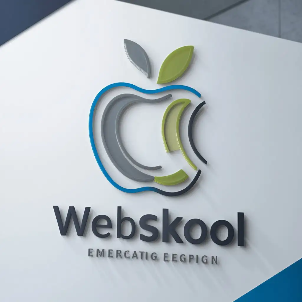 a logo design,with the text "WebSkool", main symbol:a app icon featuring an abstract apple using blue, green and grey colors.,Moderate,be used in Education industry,clear background