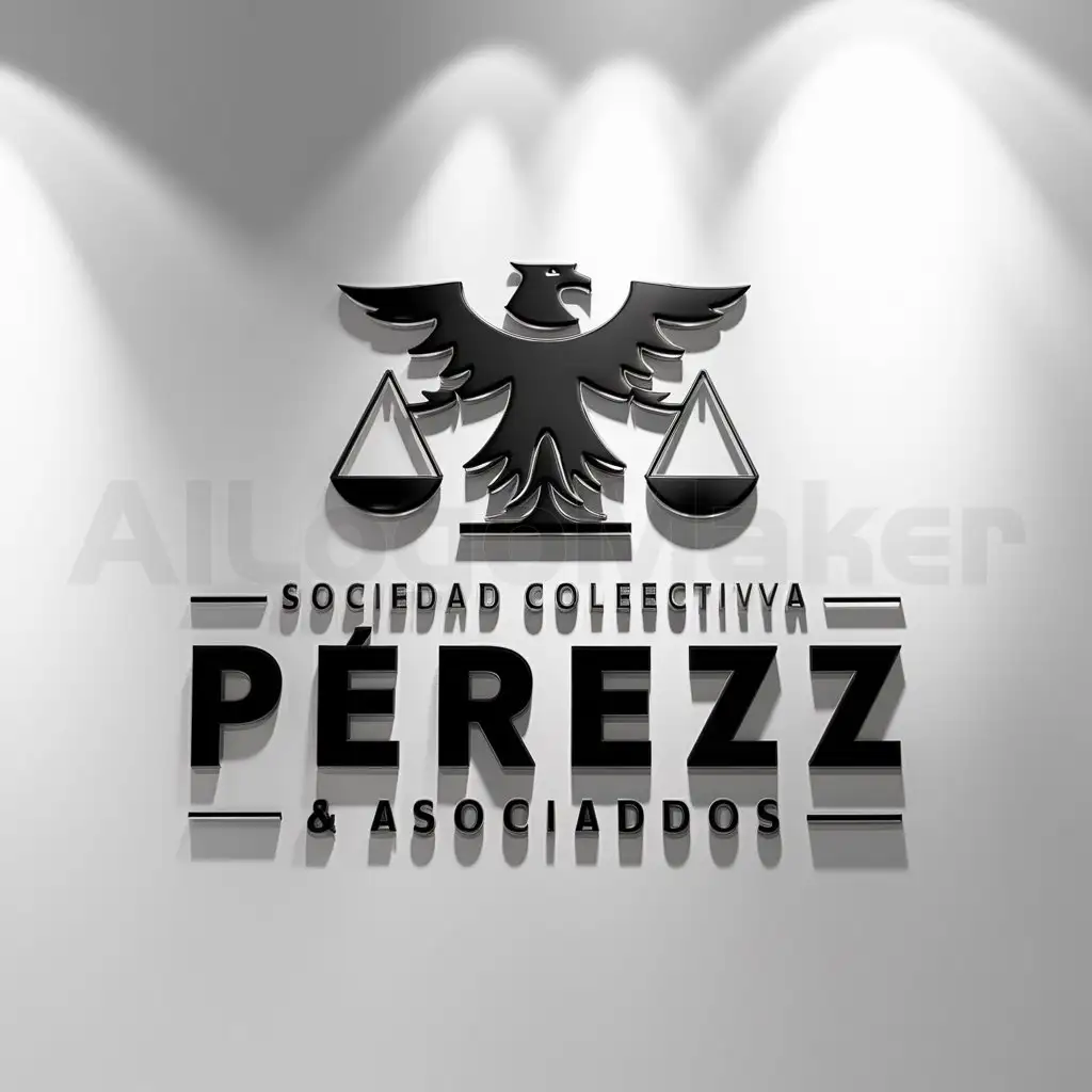 a logo design,with the text " Collective Society "Pérez & Asociados"
(Translation note: The term "Sociedad Colectiva" is a legal term used in several Spanish-speaking countries to refer to a specific type of business organization, similar to a partnership. In this context, the translation should maintain the exact term "Sociedad Colectiva" to accurately convey its legal meaning.)", main symbol:una águila y una balanza,Moderate,be used in Legal industry,clear background