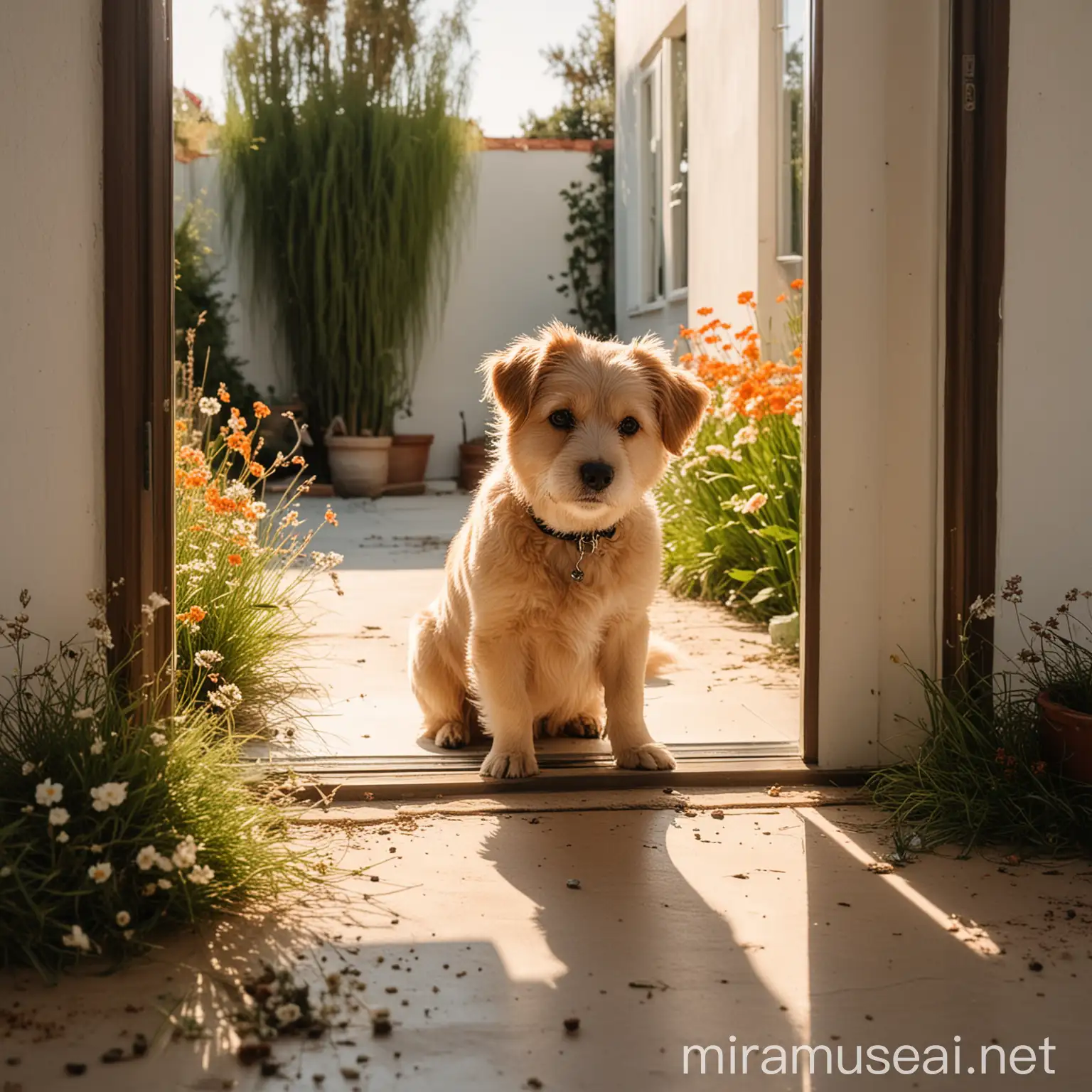 Modern Villa with Sunny Garden and Cute Dog
