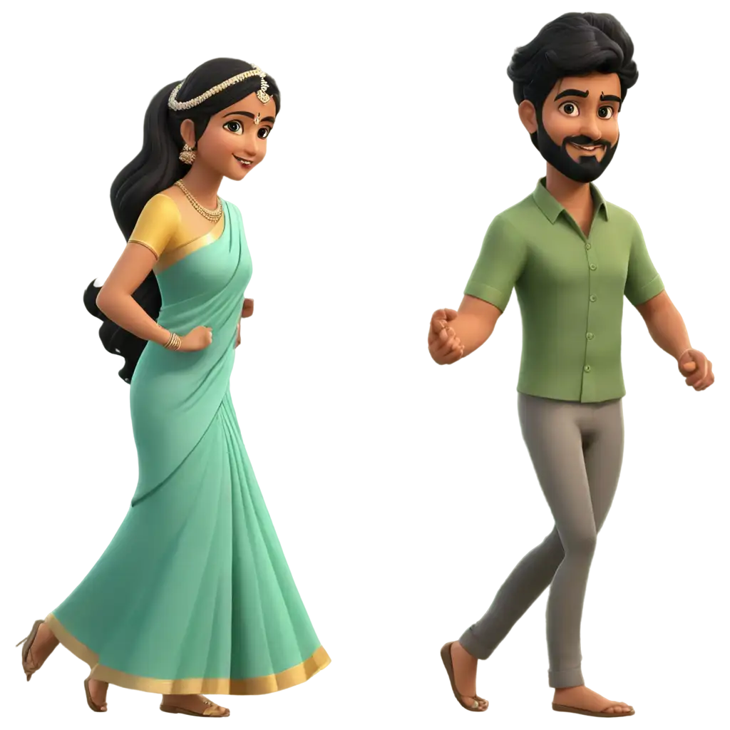 HighQuality-Tamil-Marriage-Couples-Cartoon-PNG-Image-in-Temple-Background