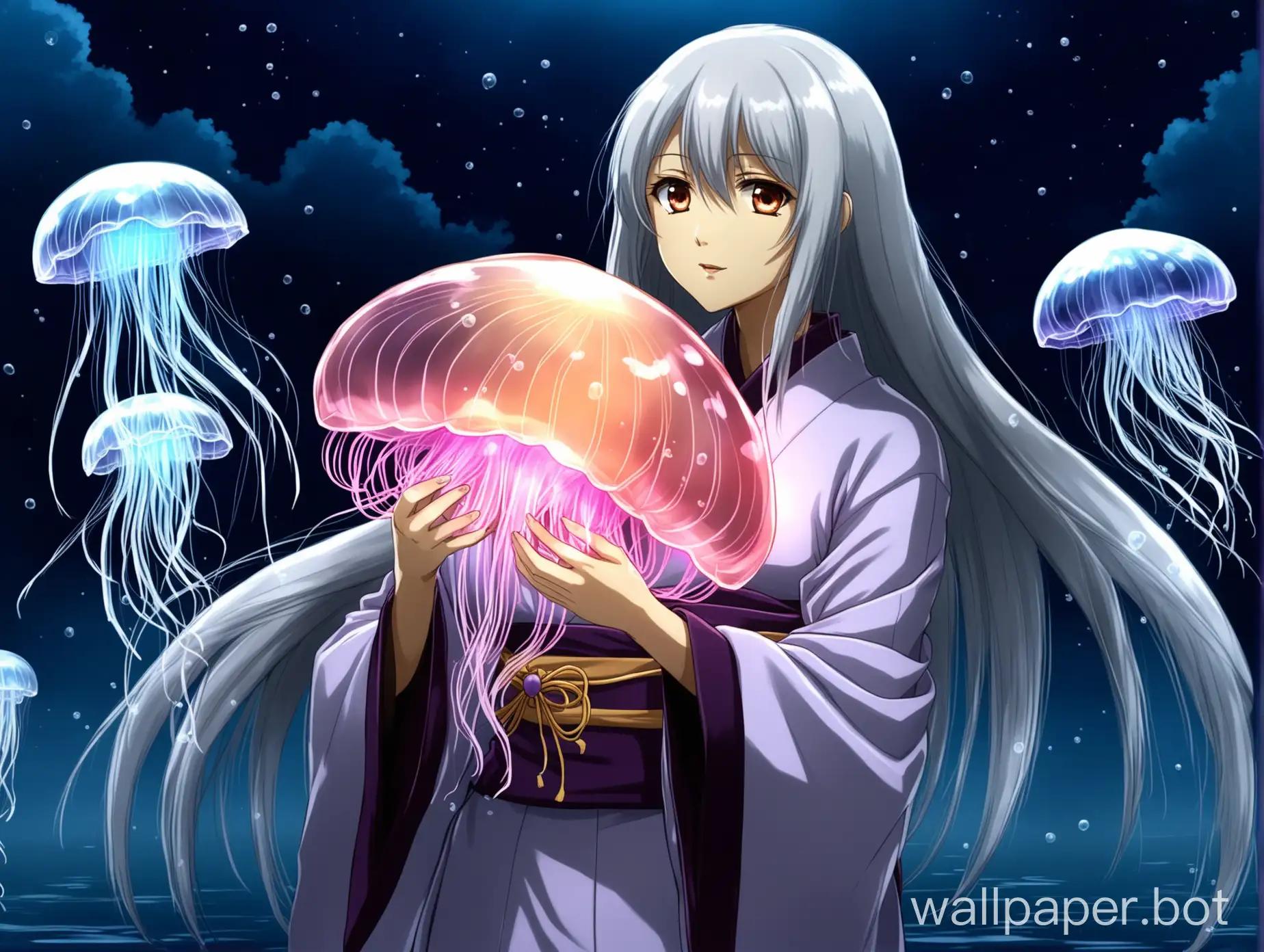 tomoe from kamisama kiss holding a glowing jellyfish
