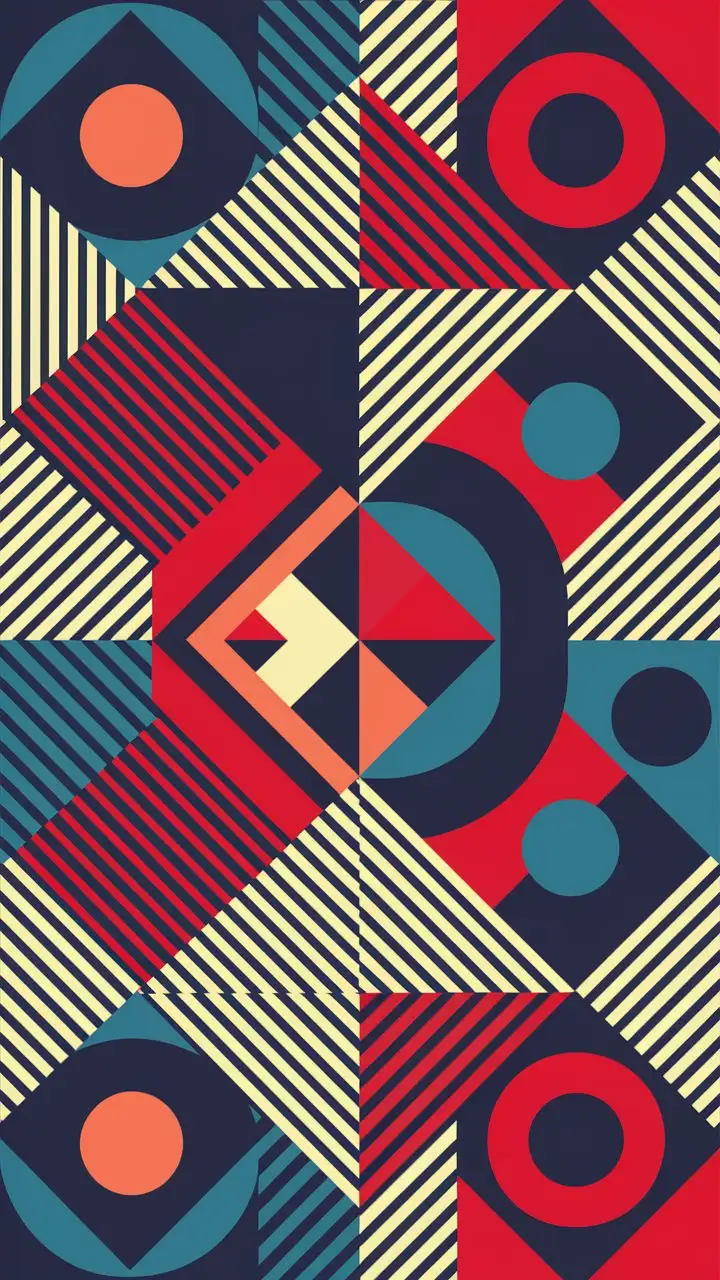 Abstract Geometric Pattern with Polka Dots and Lines