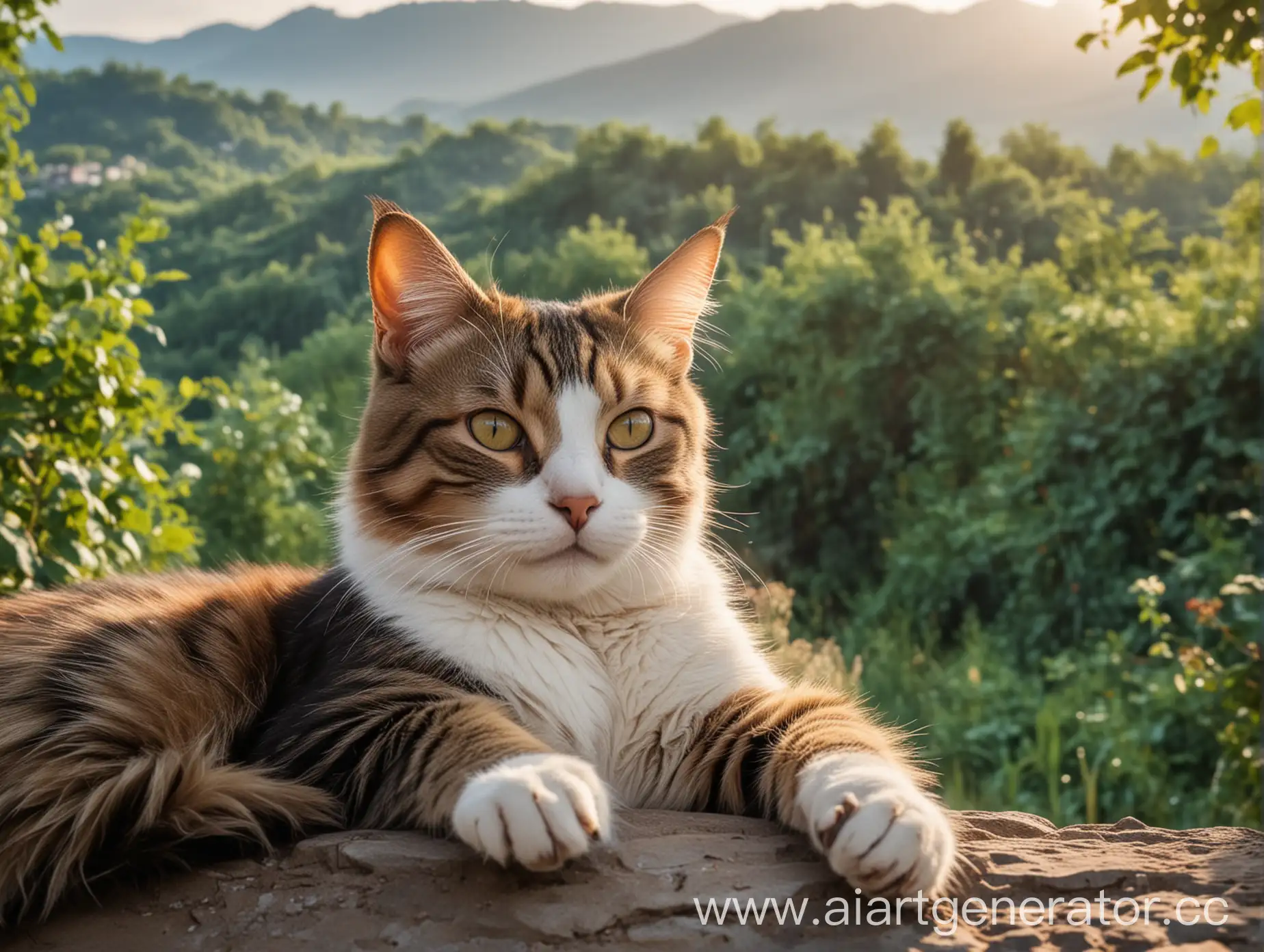 Relaxed-Cat-Resting-with-Nature-Backdrop