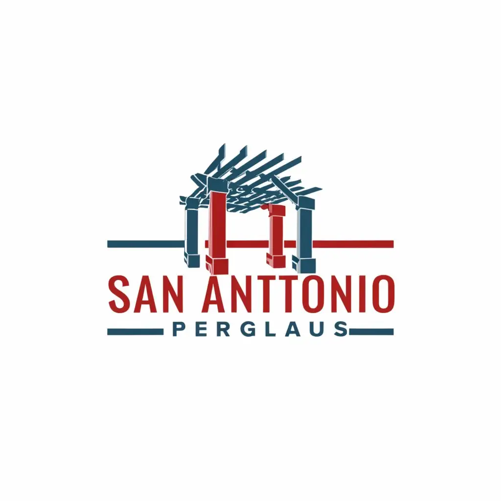 a logo design,with the text "In need of a logo design for my business, "San Antonio Pergolas". I'm looking for a modern, clean design that stands out.

- The logo should be in red, white, and blue tones to represent the company's patriotic / Texas spirit. Brown or grey tones may be used to represent the pergola.

- It should include a symbol or icon of a Pergola. Inspiration can be taken from metal pergolas that allow sunlight to pass through the ceiling, similar to examples seen on www.Struxure.com.

- Absolutely no 2D or 3D designs will be considered.", main symbol:San Antonio Pergolas,Moderate,clear background