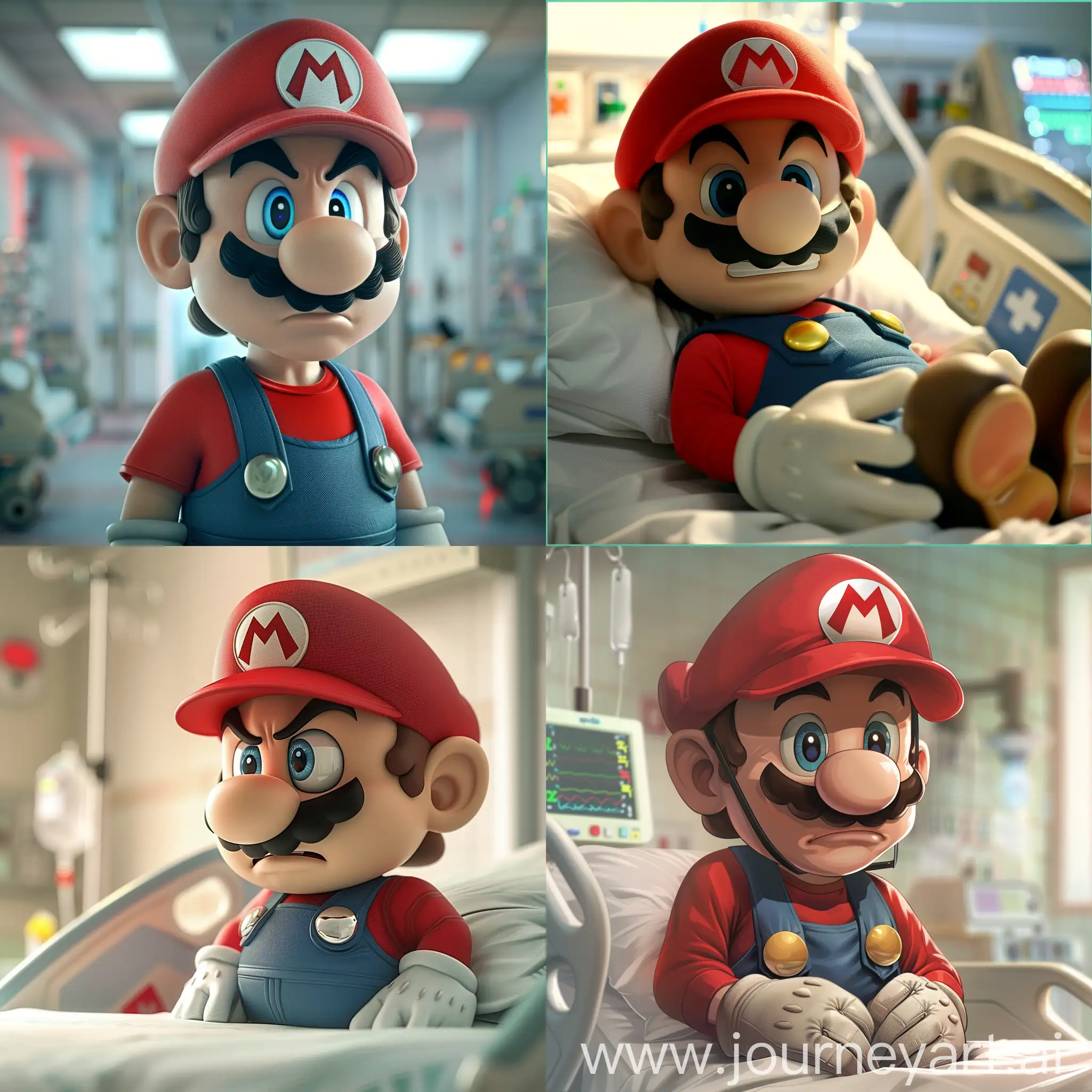 Super mario sad in the hospital because he got a disease 