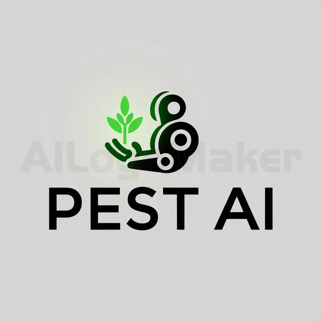 a logo design,with the text "Pest AI", main symbol:PestAI who is an innovative platform using AI to detect and manage efficiently pests and diseases of crops in Senegal,Minimalistic,clear background
