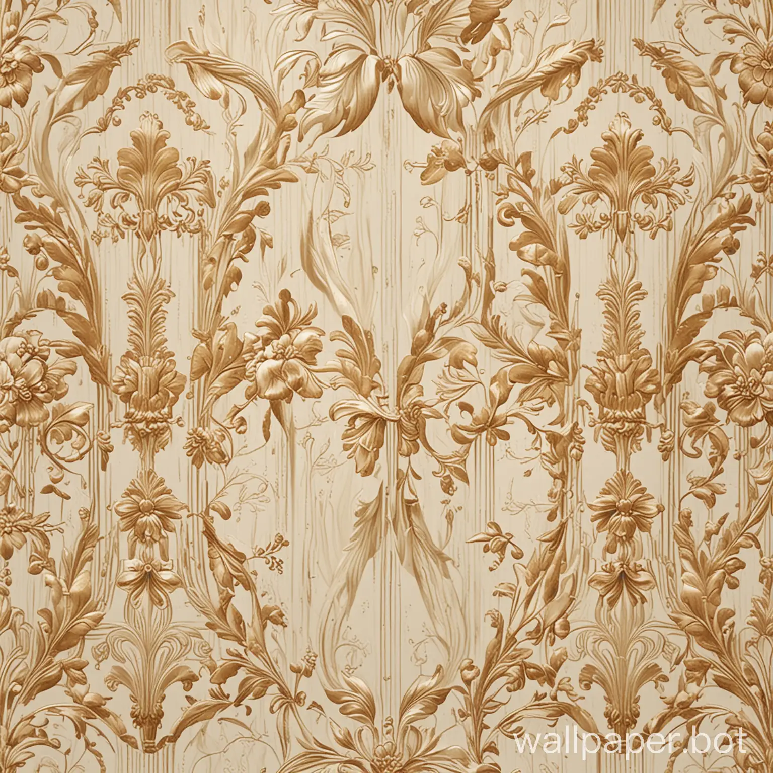 create a 8k resolution at 200dpi in sRGB image profile vintage inspired repeating pattern reminiscent of art deco ere, in a French cottage shabby chick style in cream, ivory, gold.