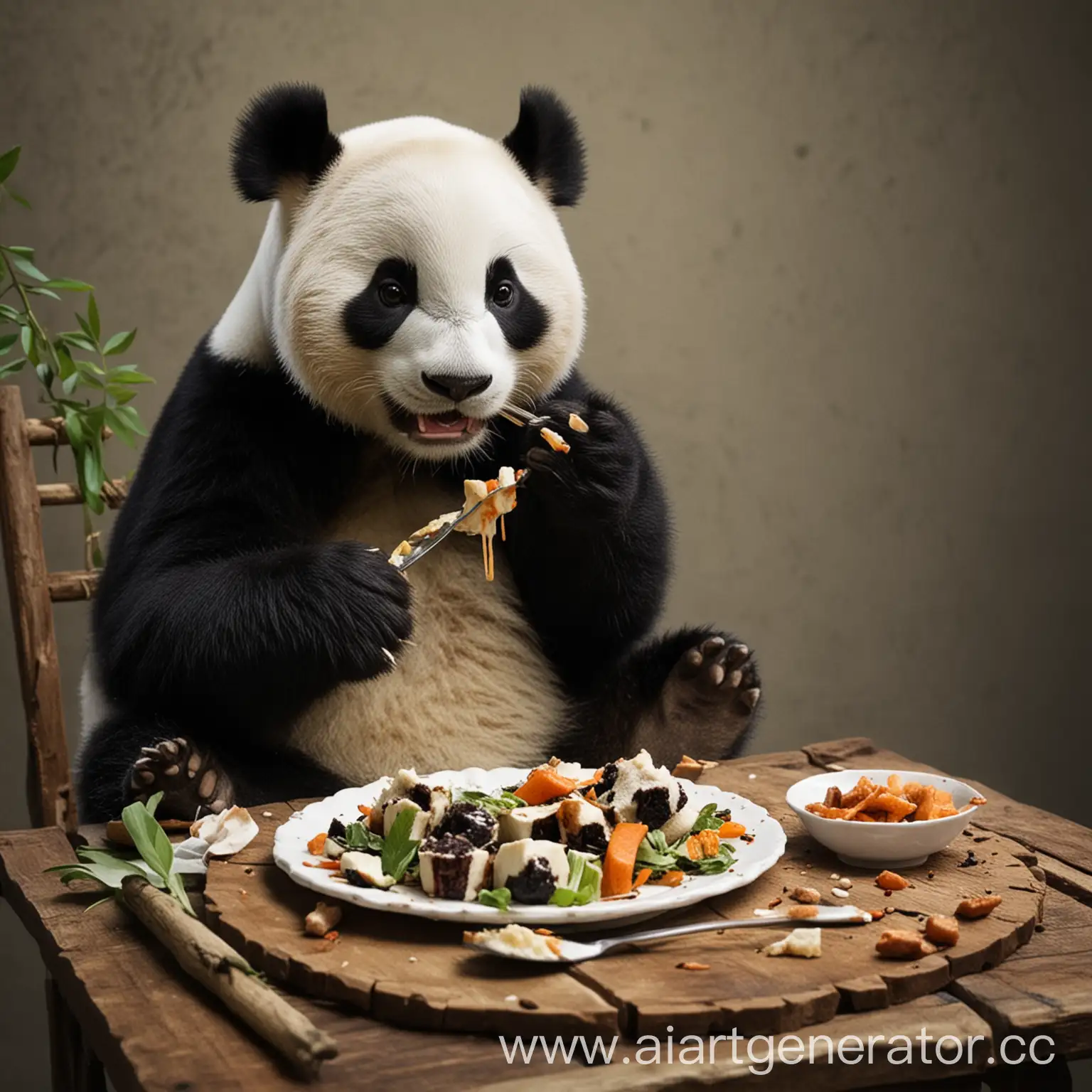 панда ест