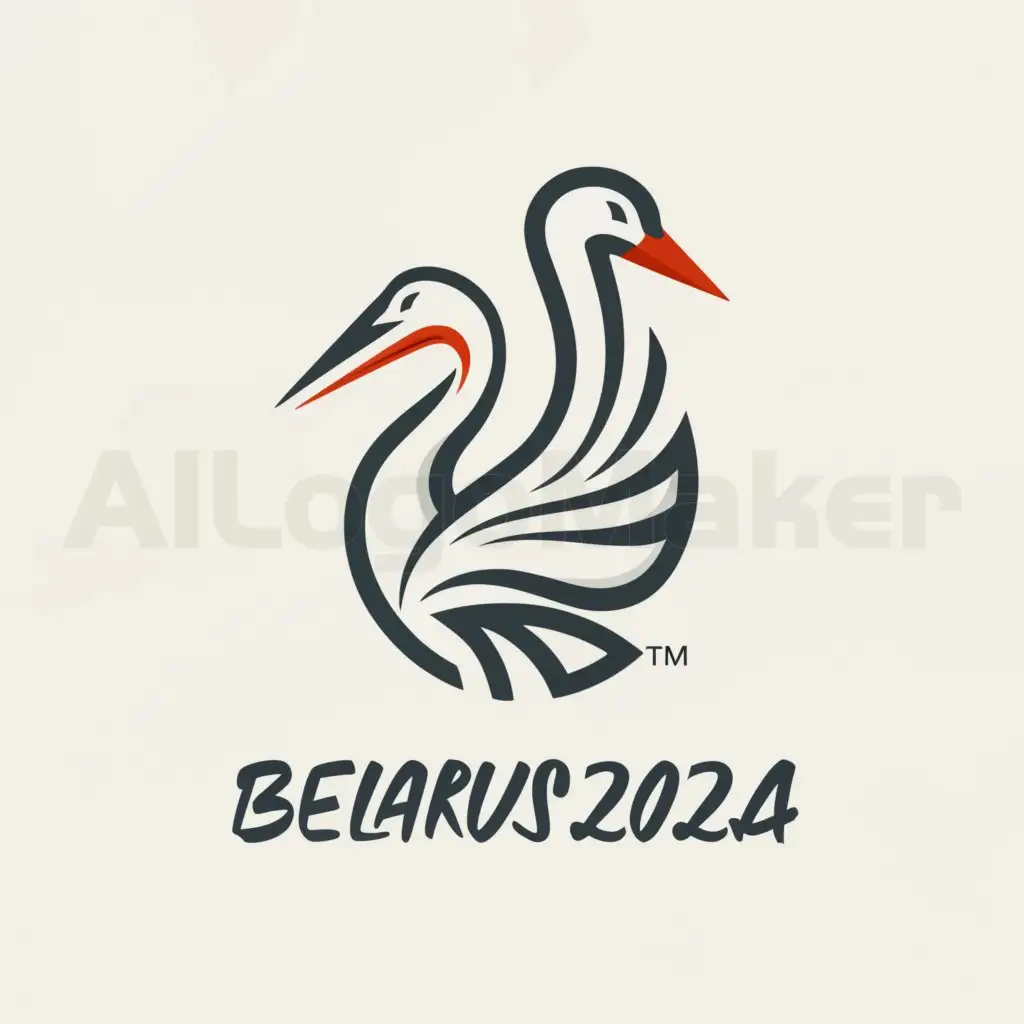 a logo design,with the text "Belarus 2024", main symbol:White Stork,Moderate,clear background
