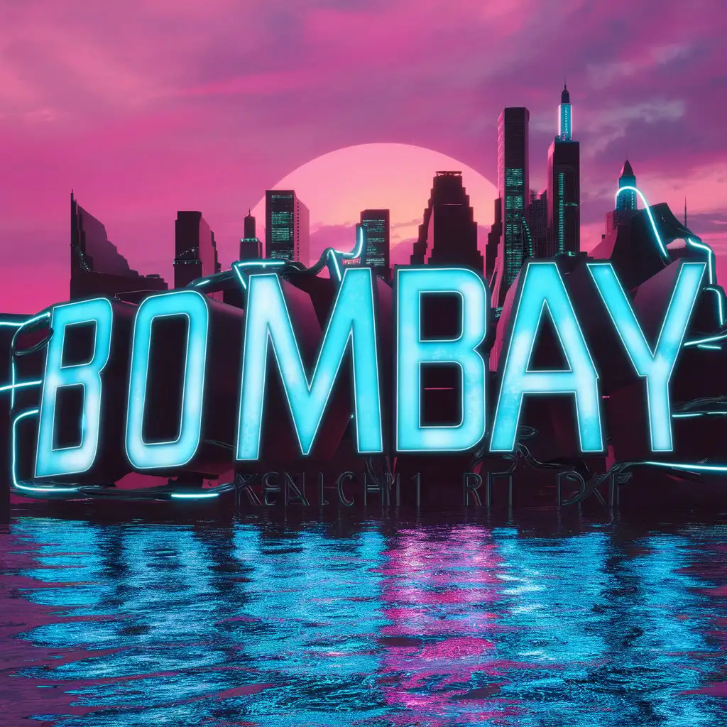 Neon Blue Lights and Pink Sunset 3D Album Cover BOMBAY