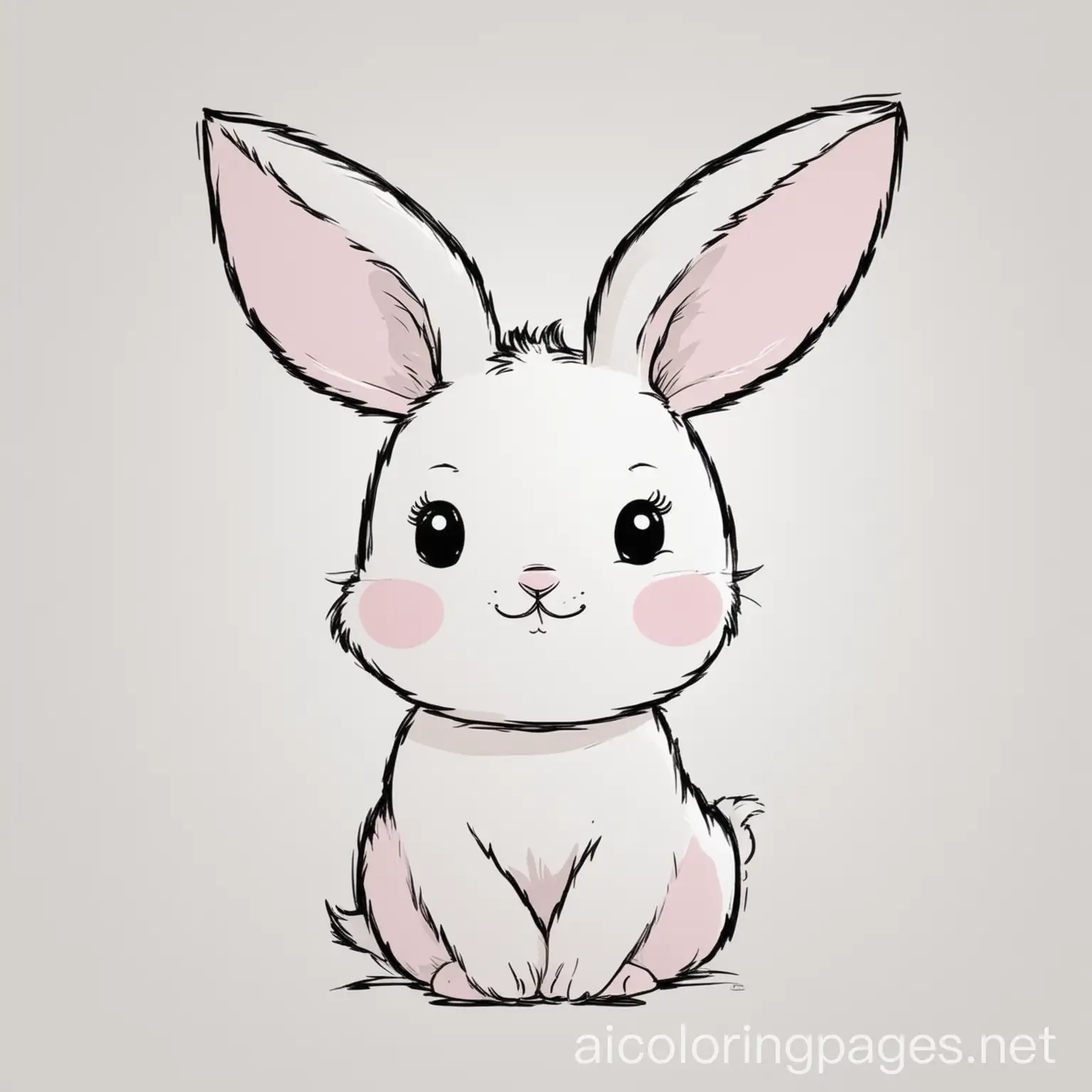 Pink bunny
, Coloring Page, black and white, line art, white background, Simplicity, Ample White Space. The background of the coloring page is plain white to make it easy for young children to color within the lines. The outlines of all the subjects are easy to distinguish, making it simple for kids to color without too much difficulty