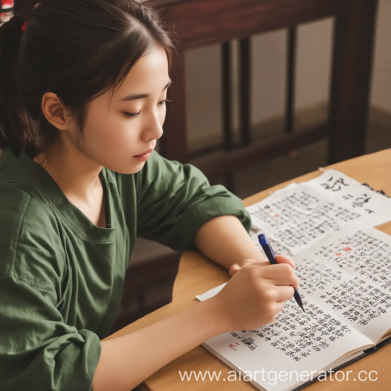 Студентка учит китайский язык