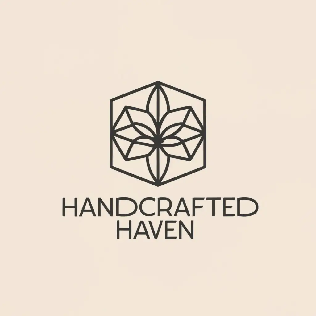 LOGO-Design-for-Handcrafted-Haven-Geometric-Flower-with-Hand-Leaves-in-Minimalistic-Style
