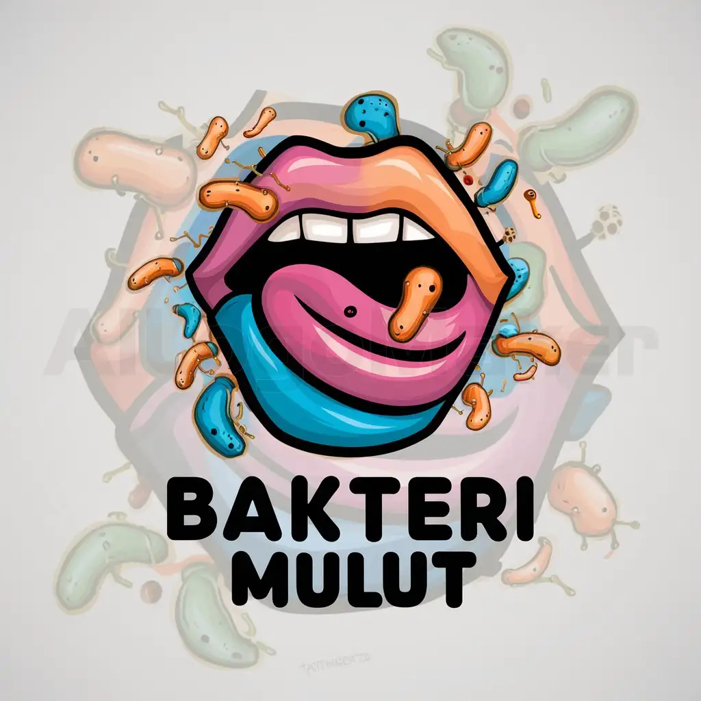 a logo design,with the text "BAKTERI MULUT", main symbol:The logo for 'Bakteri Mulut' should encapsulate a modern and youthful vibe, appealing to a young audience. Bacteria Element: Given the name 'Bakteri Mulut' which translates from mouth bacteria,Moderate,be used in Entertainment industry,clear background