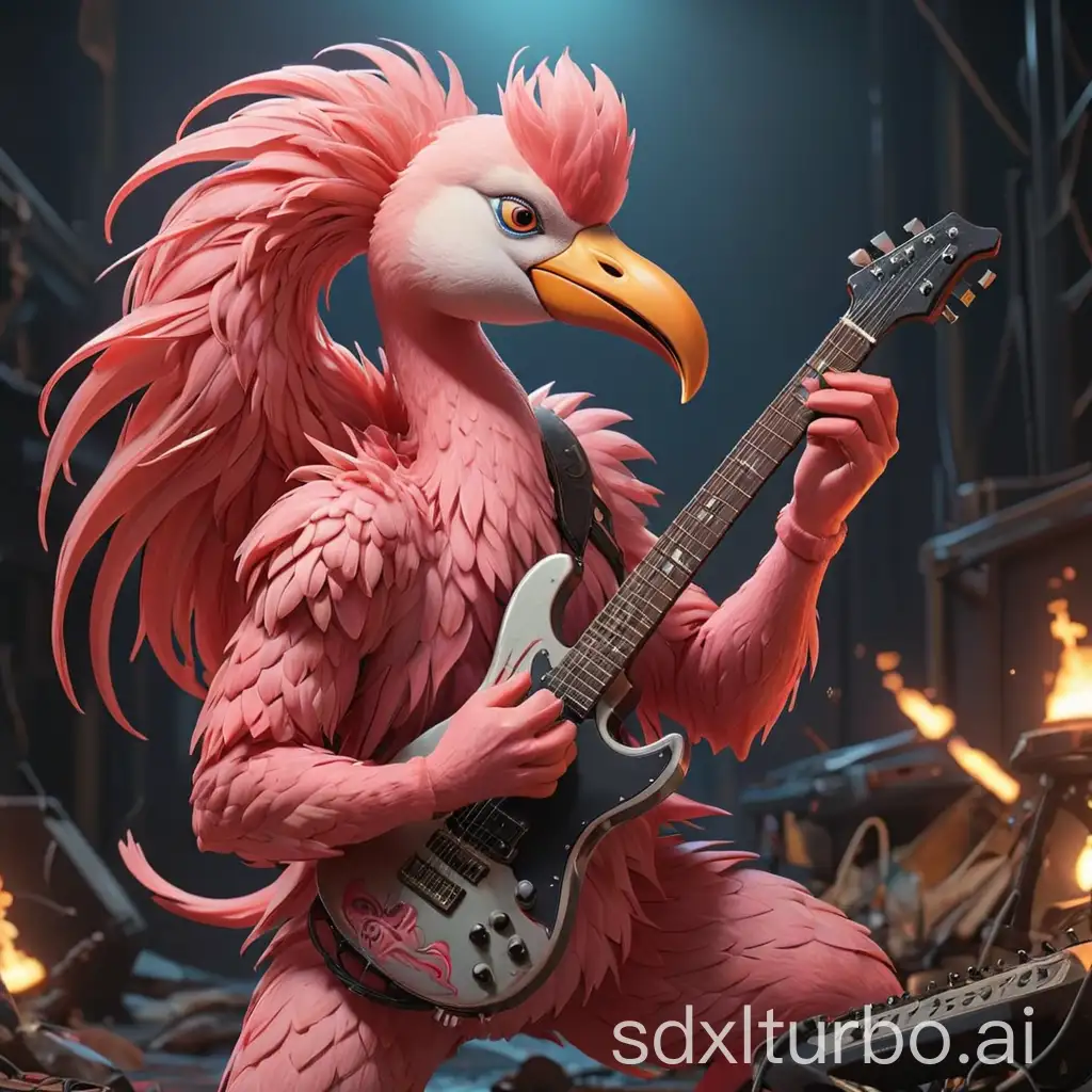 Flamingo-Rocking-Out-on-Electric-Guitar-with-Heavy-Metal-Vibe