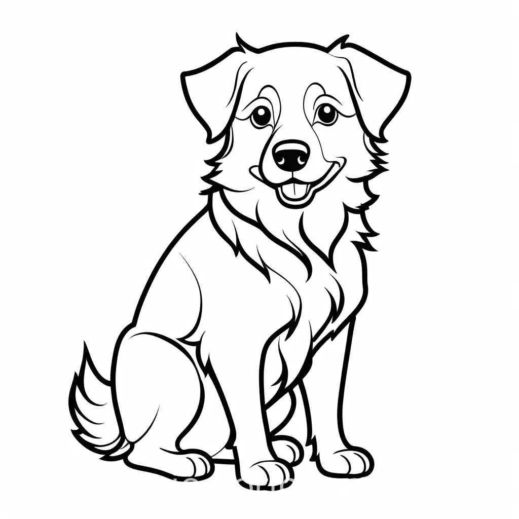 cartoon Australian Shepherd, Coloring Page, black and white, line art, white background, Simplicity, Ample White Space. The background of the coloring page is plain white to make it easy for young children to color within the lines. The outlines of all the subjects are easy to distinguish, making it simple for kids to color without too much difficulty