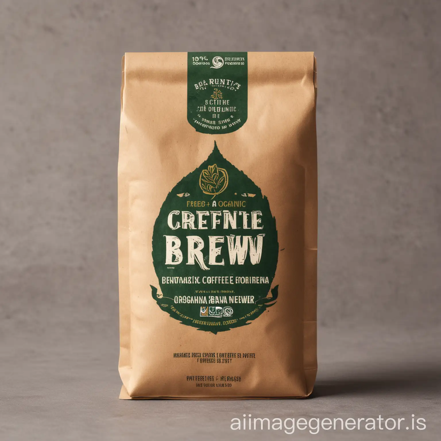 Create a packet of organic coffee powder packet labelled as Evergreen Brew 100% organic.