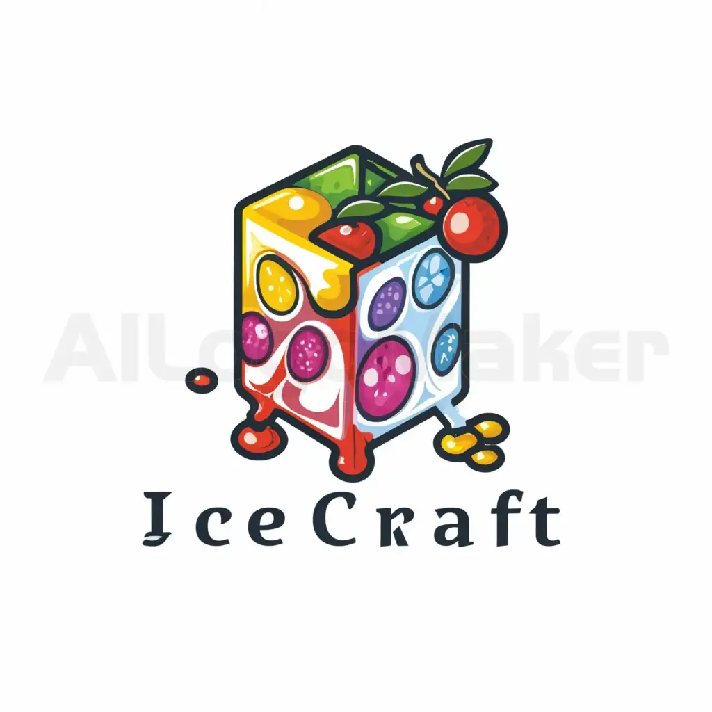 LOGO-Design-for-Ice-Craft-Cool-Blue-Palette-with-Frozen-Fruits-and-Artistic-Brush-Strokes