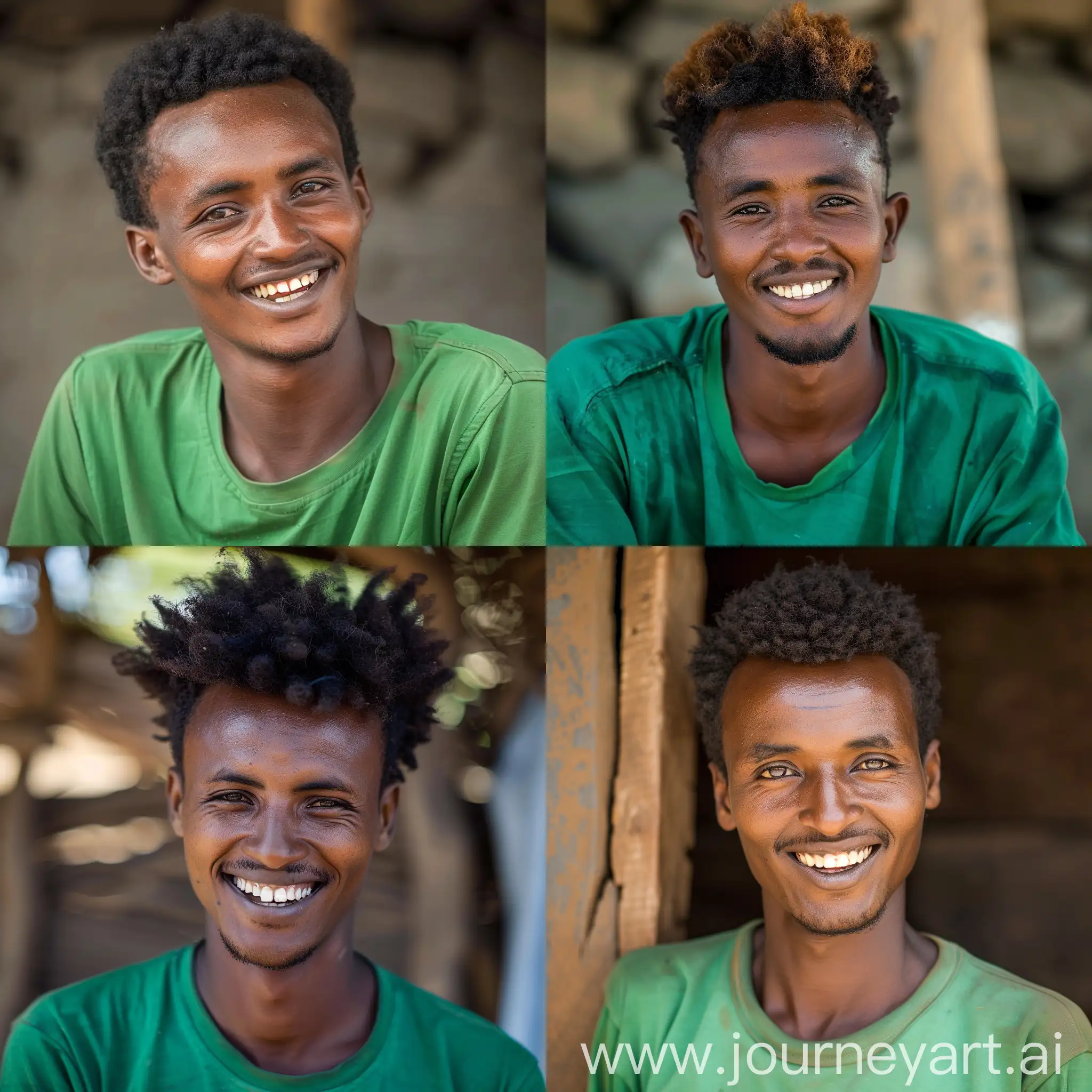 Ethiopian young man with green shirt and also smiling