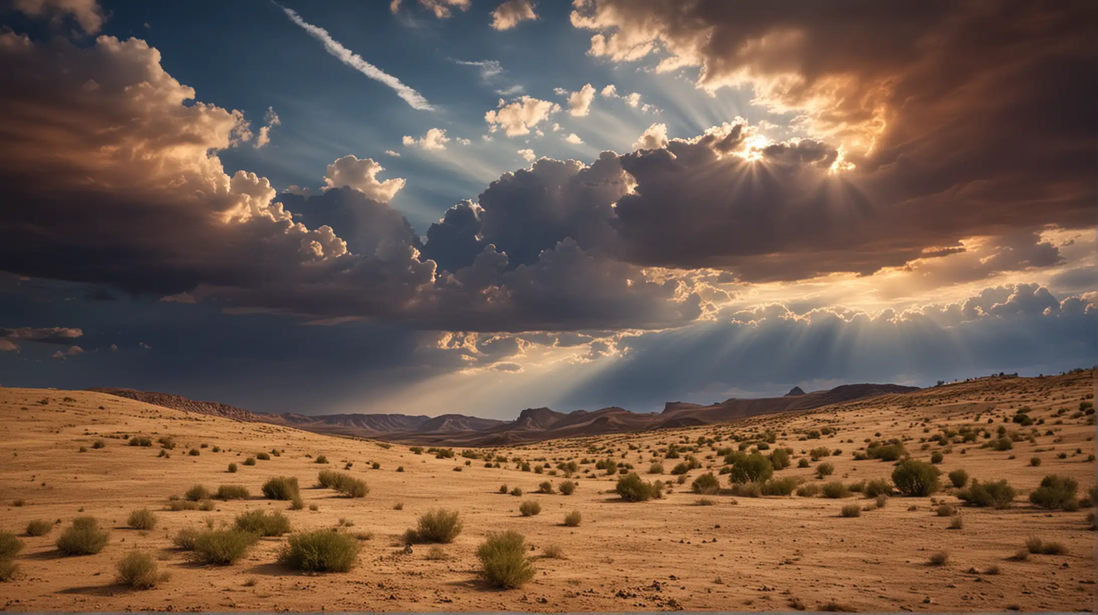 Vast Desert Hilly Field Under a Magnificent Sky