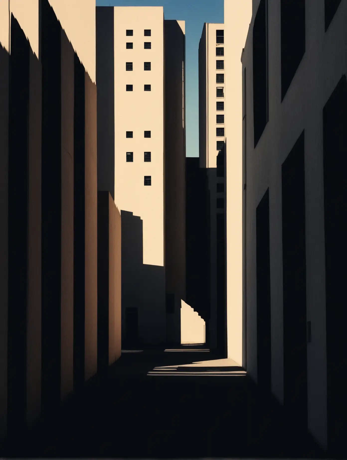 Urban Landscape with Architectural Silhouettes and Shadows
