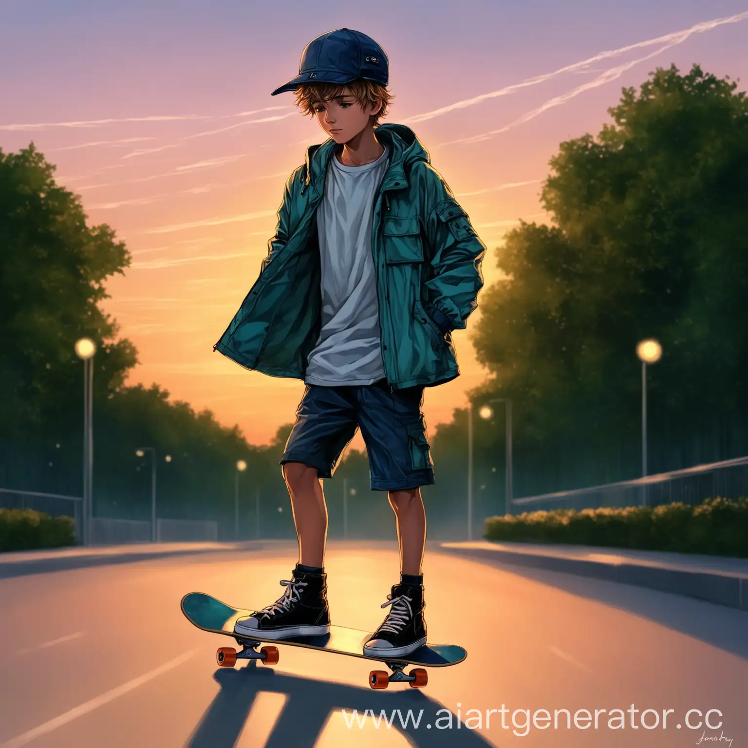 Skater-Boy-in-Summer-Wind-with-Torn-Cap-and-Anorak-Jacket