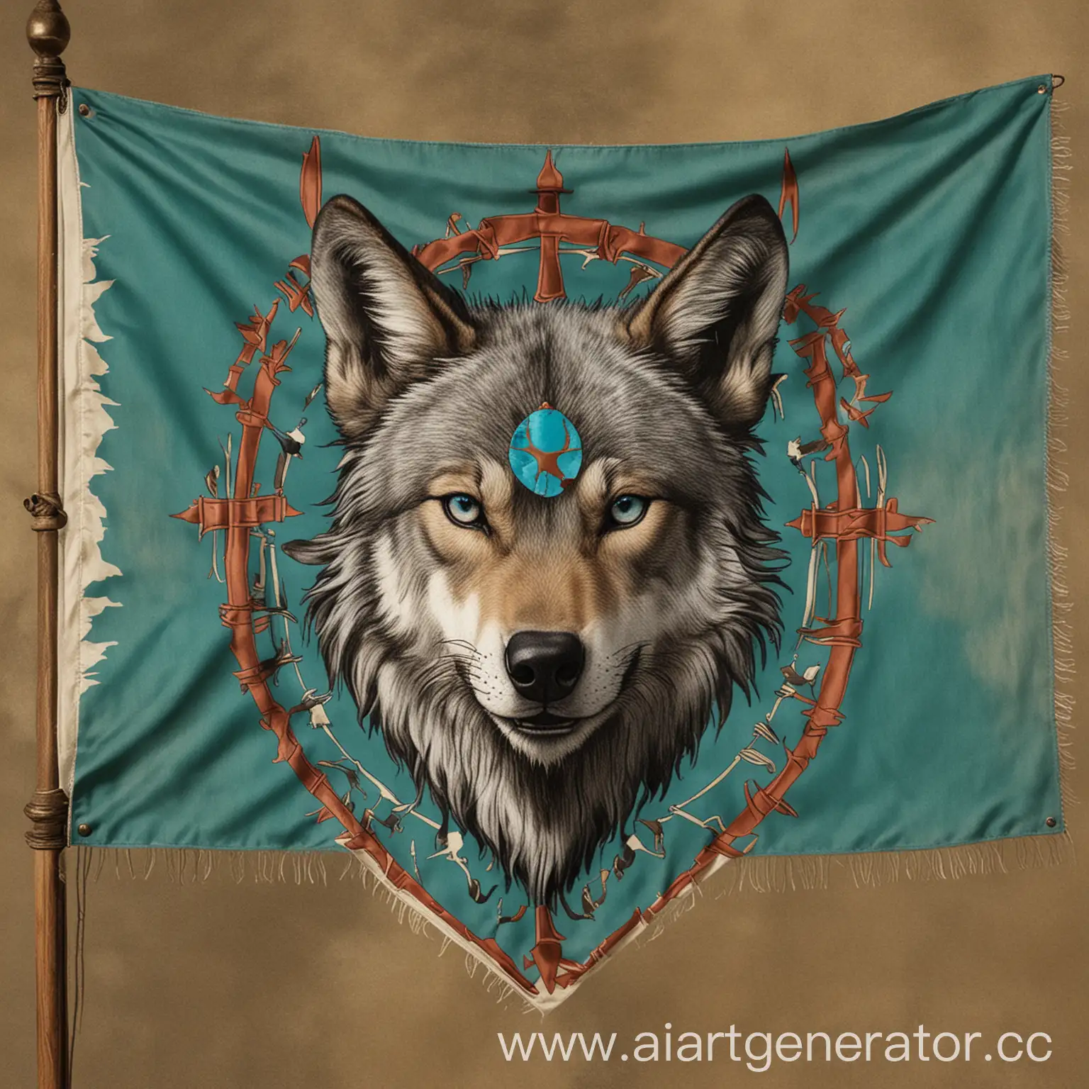 Turquoise-Wolf-Head-Flag-Design