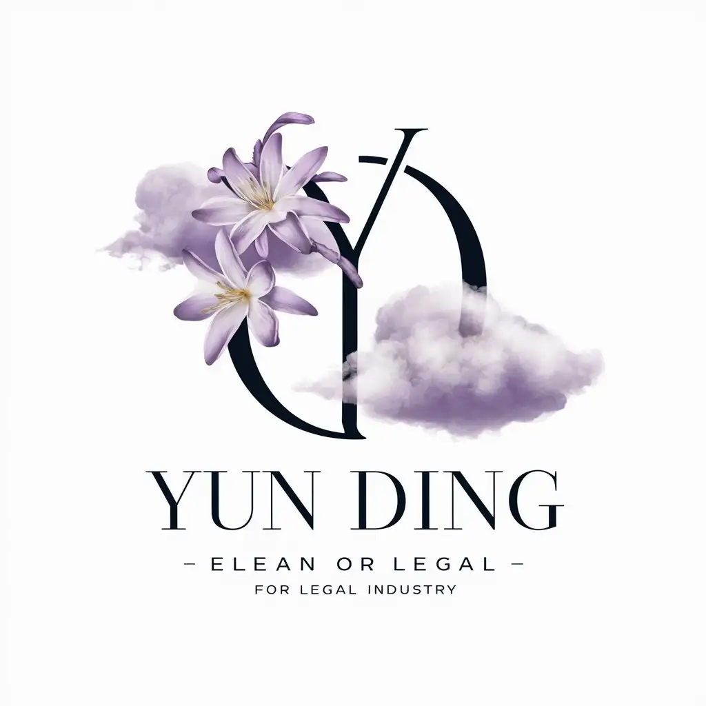 a logo design,with the text "Yun Ding", main symbol:purple jasmine, cloud,complex,be used in Legal industry,clear background